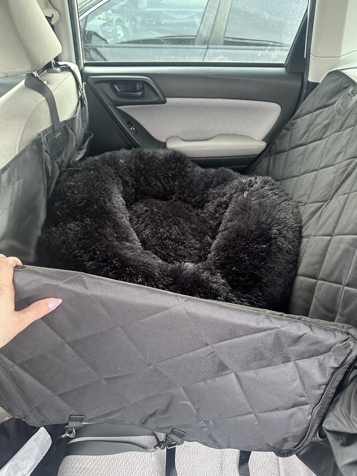 Back Seat Extender for Dogs-Large Space, Dog Car Seat Cover Hard Bottom Holds 420lbs, Sturdy Backseat Extender for Dogs,Upgraded Waterproof Pet Car Bed Dog Hammock for Car, SUV,Truck, Black customer photo 2