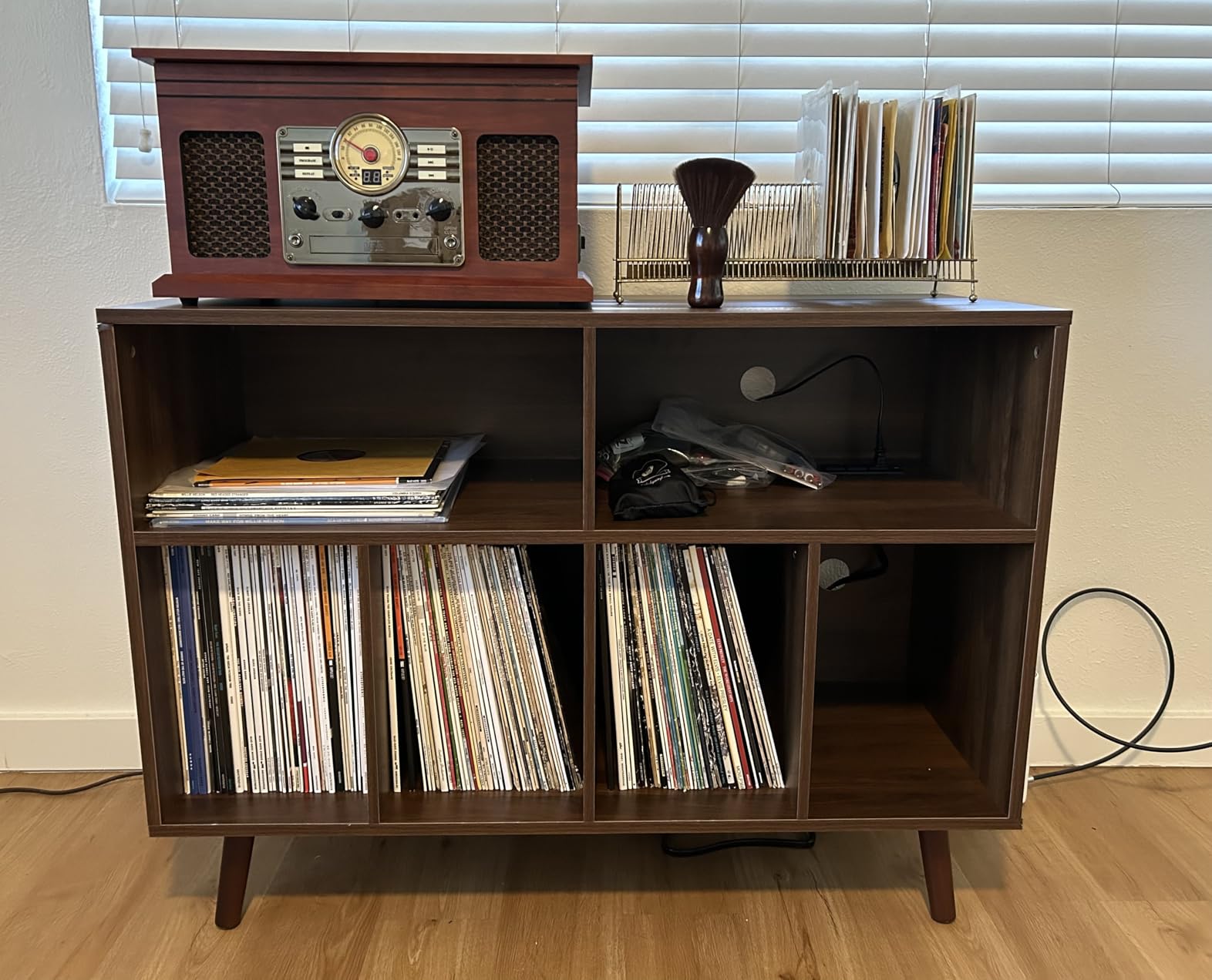 Cozy Castle Record Player Stand with Vinyl Storage Cabinet, Wood Turntable Table Open Shelf Holder Up to 350 Albums Cube Storage Organizer customer photo 2