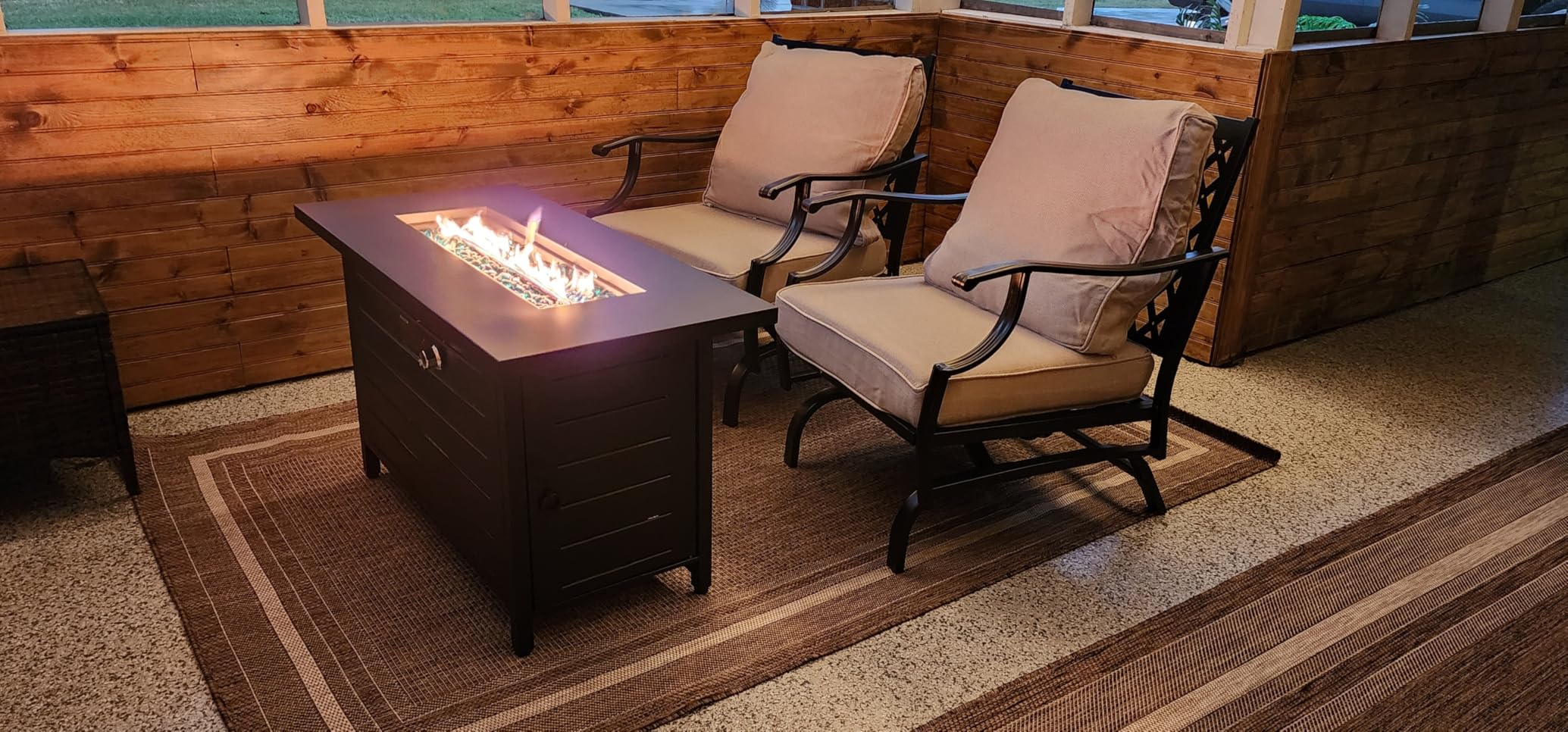 Ciays 43 Inch Propane Fire Pit with Glass Beads & Lid, 60,000 BTU CSA-Certified Gas Fire Pits with Cup Holders, Hanging Shelf & Nylon Cover, Large Fire Pit Table for Patio/Porch/Deck, Black customer photo 1