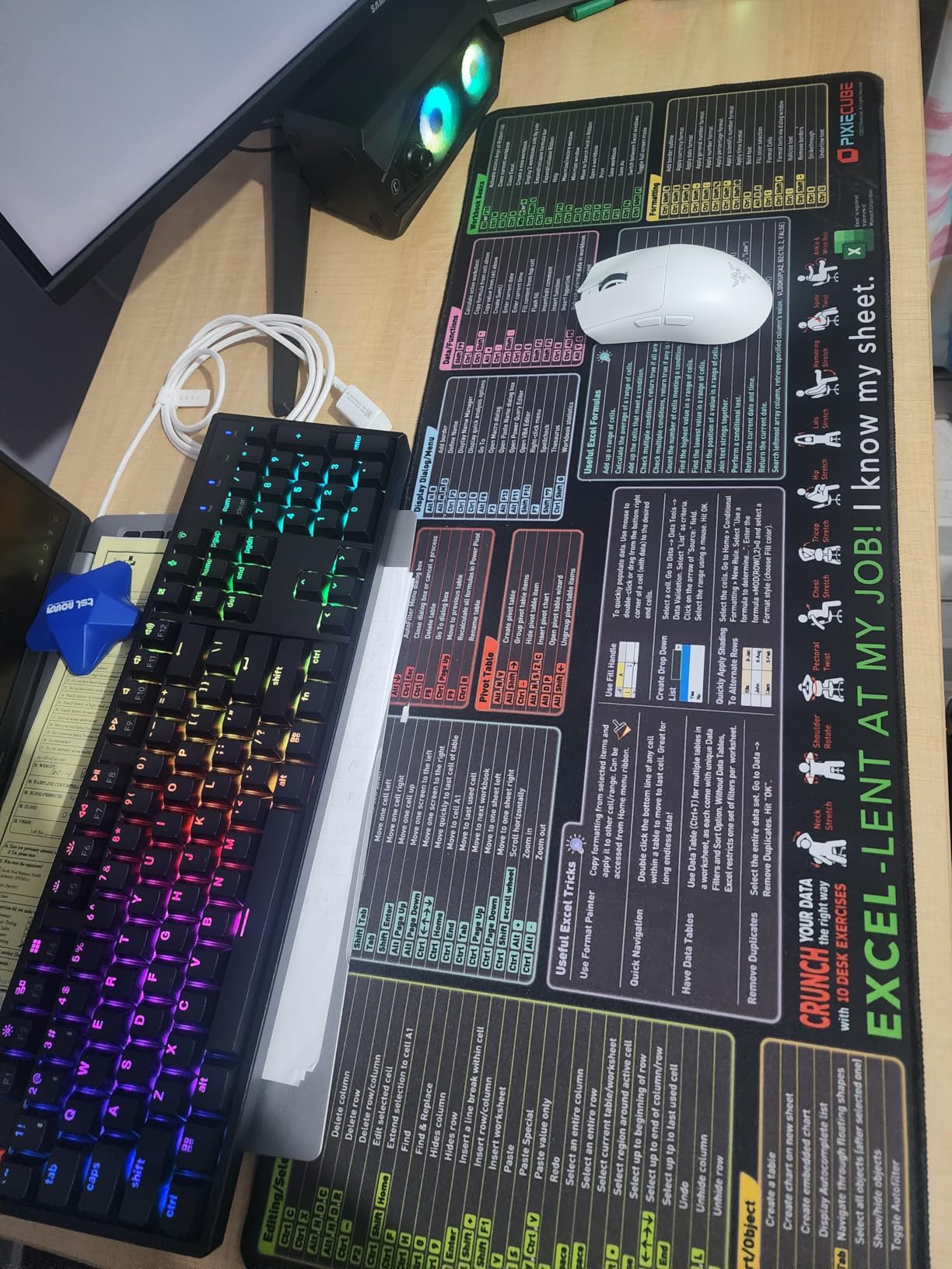 Pixiecube Excel Cheat Sheet Desk Pad | Excel Shortcut Keys Mouse Pad | Extended Large XL Gaming Mousepad | PC Office Spreadsheet Keyboard Mat | Non-Slip Stitched Edge customer photo 1