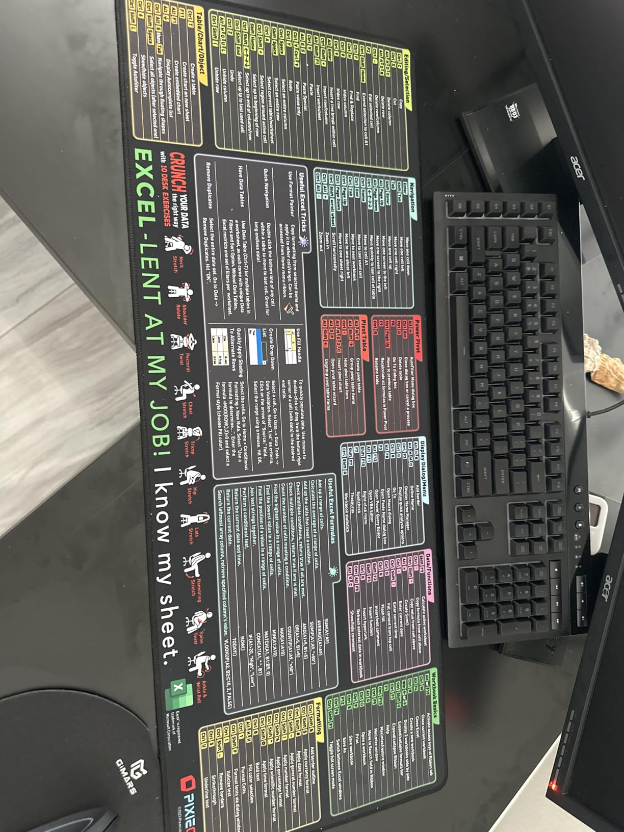 Pixiecube Excel Cheat Sheet Desk Pad | Excel Shortcut Keys Mouse Pad | Extended Large XL Gaming Mousepad | PC Office Spreadsheet Keyboard Mat | Non-Slip Stitched Edge customer photo 2