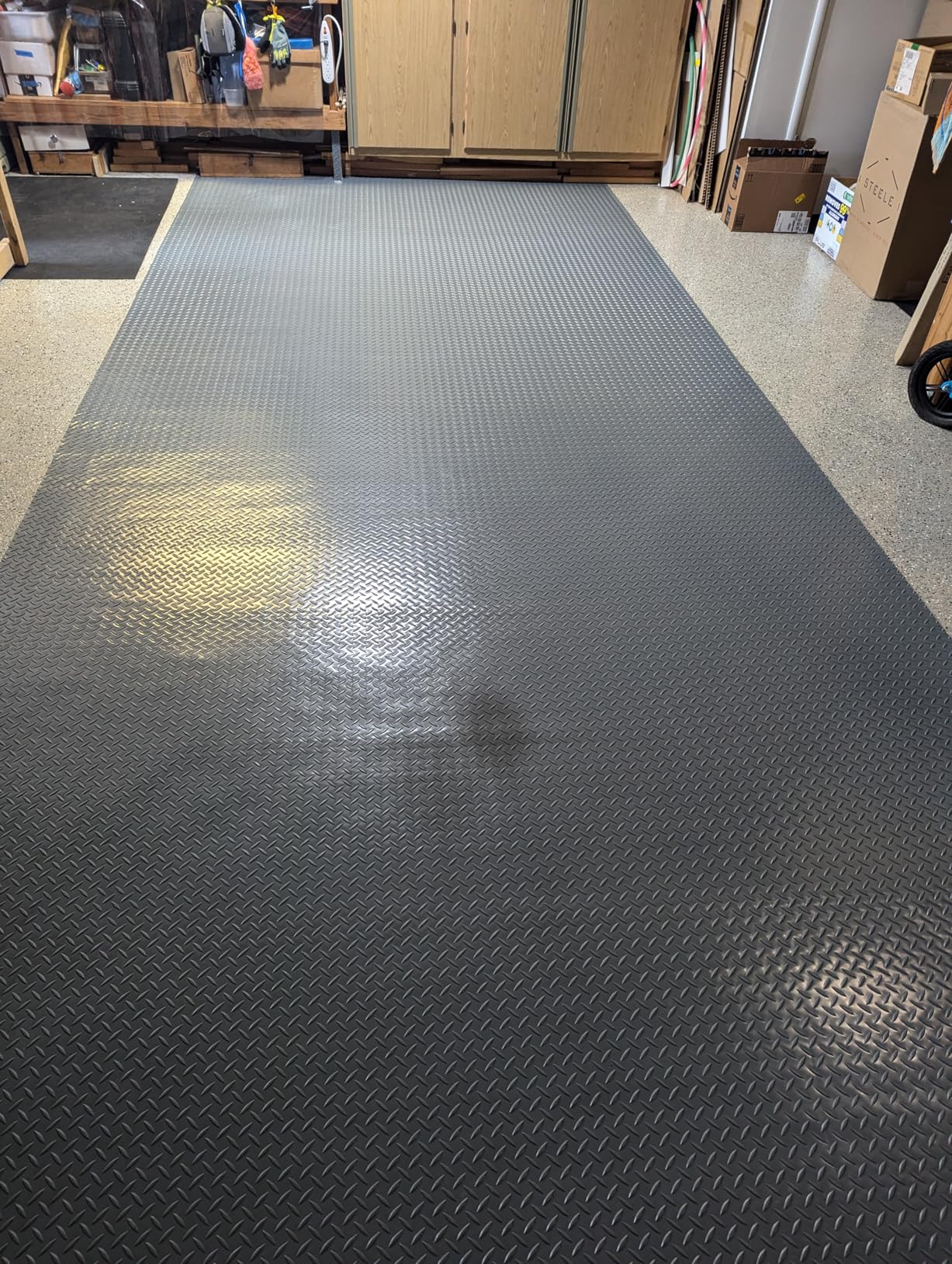 Geemax 7.8 x 20 FT Garage Floor Mat, 2.8mm Thickness Diamond Plate Vinyl Garage Flooring Roll for Under Car, Large Size 156 SQFT for Large SUVs, MPV, Pickup Truck customer photo 1