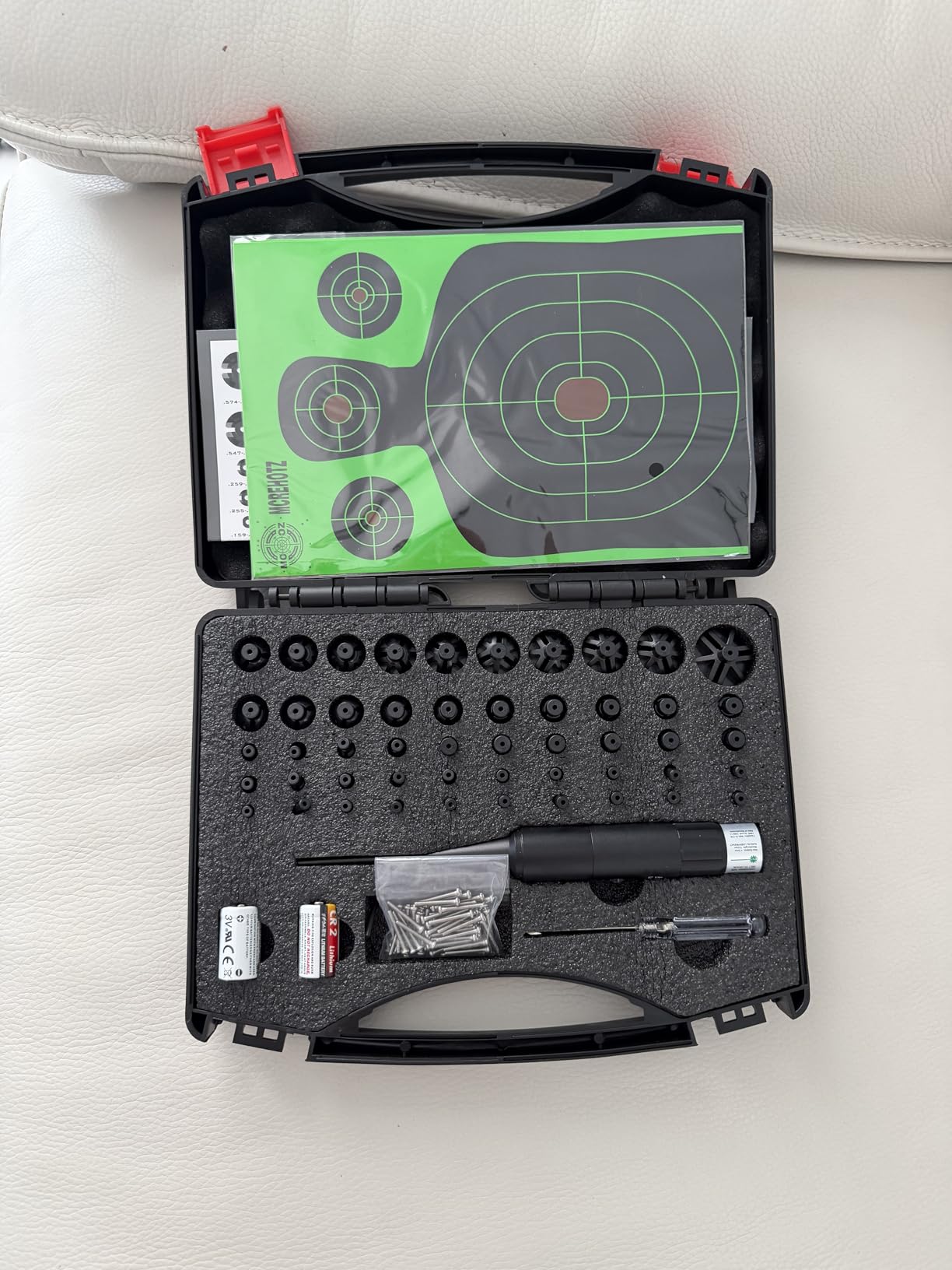 MCREHOTZ Professional Bore Sight Laser Kit： Green BoreSighter with 50 Adapters Perfect for Sighting - Trustworthy Bore Sighter kit for All Guns - .17 Cal to 12 GA Rifle & Pistol customer photo 1