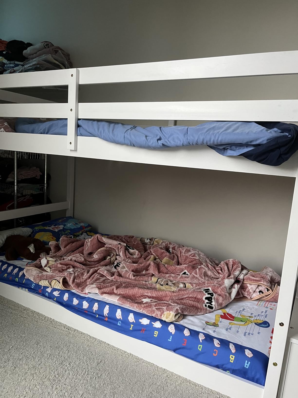 KOMFOTT Wood Twin Over Twin Bunk Bed with Trundle & Storage Stairs, Bunk Bed Frame with Protective Guardrails for Kids Room, Bedroom, Convertible to 2 Separated Beds, No Box Spring Needed (Grey) customer photo 1