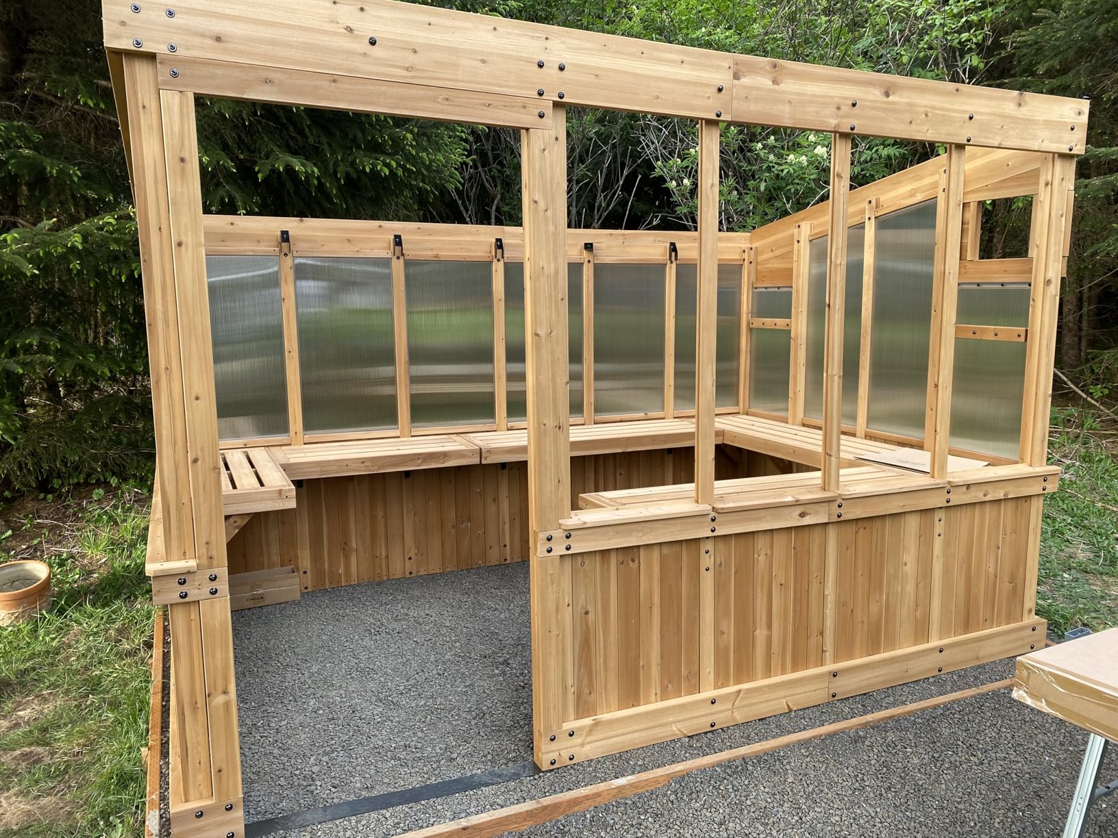 Backyard Discovery Willow 9' x 6' Cedar Wood and Polycarbonate Walk-in Greenhouse Kit with Exhaust Fan, Windows, Hose Hook-Ups, PowerPort, Staging Shelves for Year-Round Outdoor Gardening customer photo 1