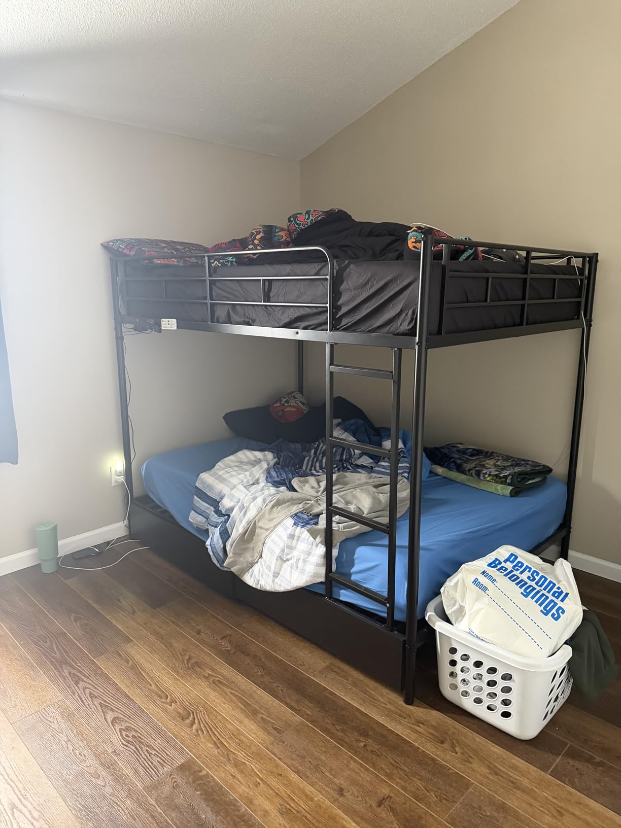 Rolanstar Metal Bunk Bed Full Over Full with USB Charging Station, LED Bunk Bed with 2 Storage Drawers, Bed with Safety Guardrail & Ladders, No Box Spring Needed, Easy Assembly, Black customer photo 2