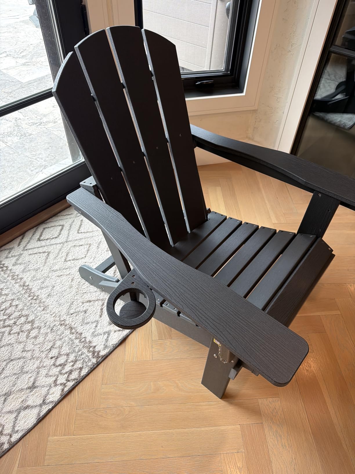 SERWALL Folding Adirondack Chair Set of 2, Adjustable Adirondack Chair with 3 Recline Positions, All Weather HDPE Outdoor Adirondack with Cup Holders, Coffee customer photo 2