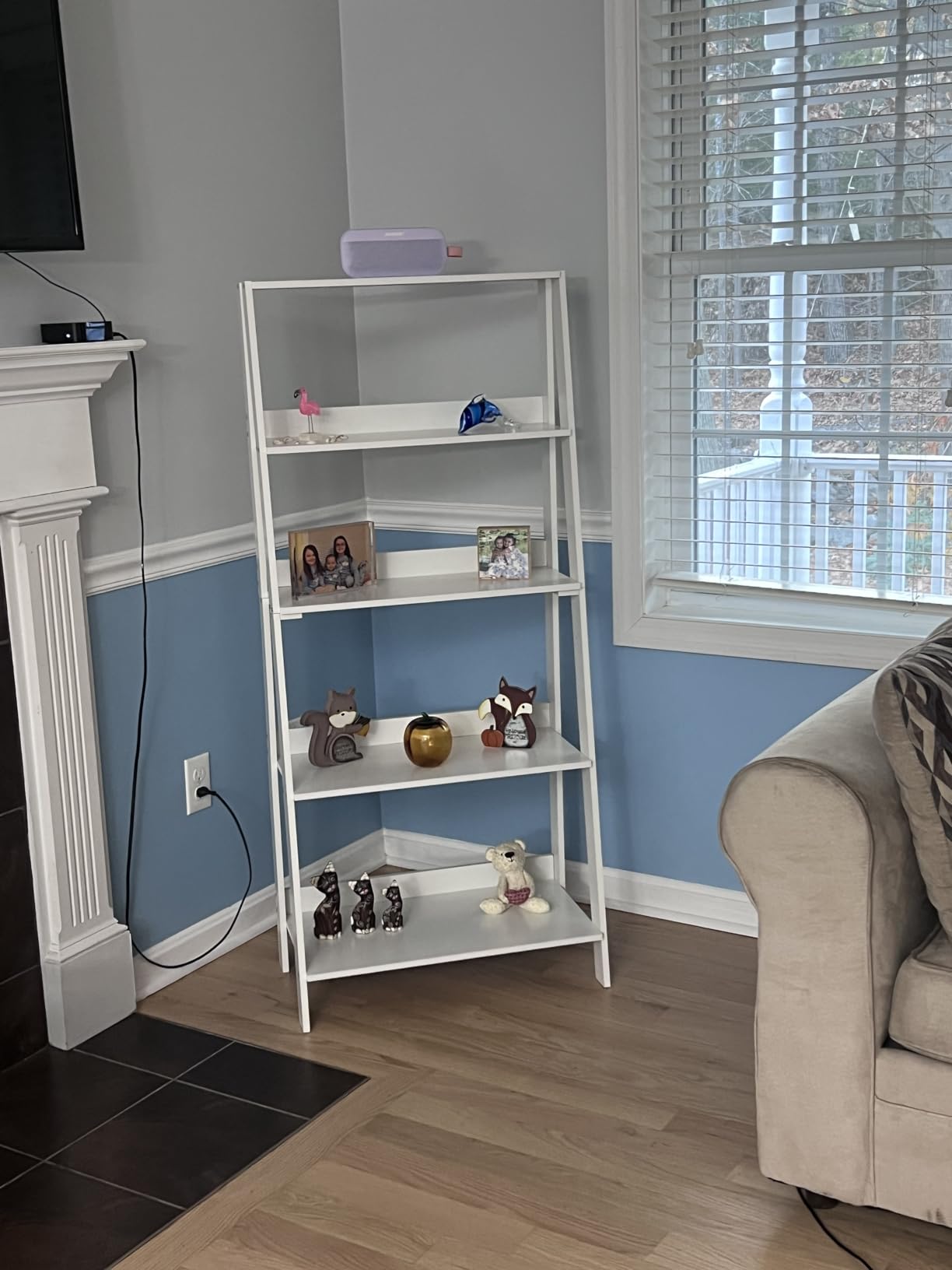 Furinno Ladder Display Shelf, 5-Tier Ladder Shelf, Ladder Bookshelf, Display Storage Shelves, 13 x 23.6 x 53.5, for Living Room, Home Office, White customer photo 1