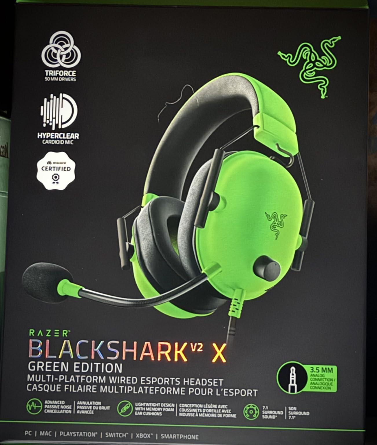 Razer BlackShark V2 X PlayStation Gaming Headset: 50mm Drivers - Cardioid Mic - Lightweight - Comfortable, Noise Isolating Earcups - for PS5, Xbox Series X, PC, Switch via 3.5 mm Audio Jack - Black customer photo 1