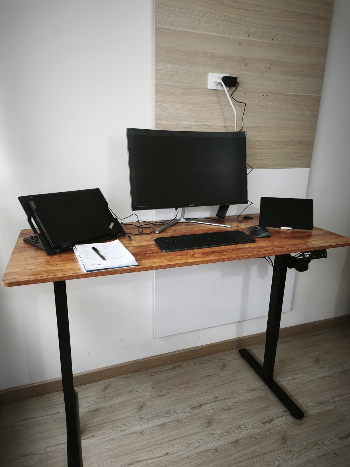 YIHAYO Electric Standing Desk, 48 x 24 Inches Stand Up Desk with Splice Board, Adjustable Height Desk, Computer Desk for Home Office, Black Frame/Rustic Brown Top customer photo 1