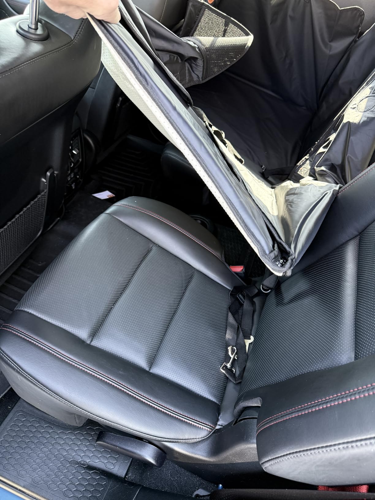MYJAQI Back Seat Extender for Dogs, Waterproof Dog Car Seat Cover for Back Seat with Hard Bottom, 2026 Upgraded Material, Anti Scratch, Safer, Easy to Use and Clean, Holds 400lbs customer photo 2