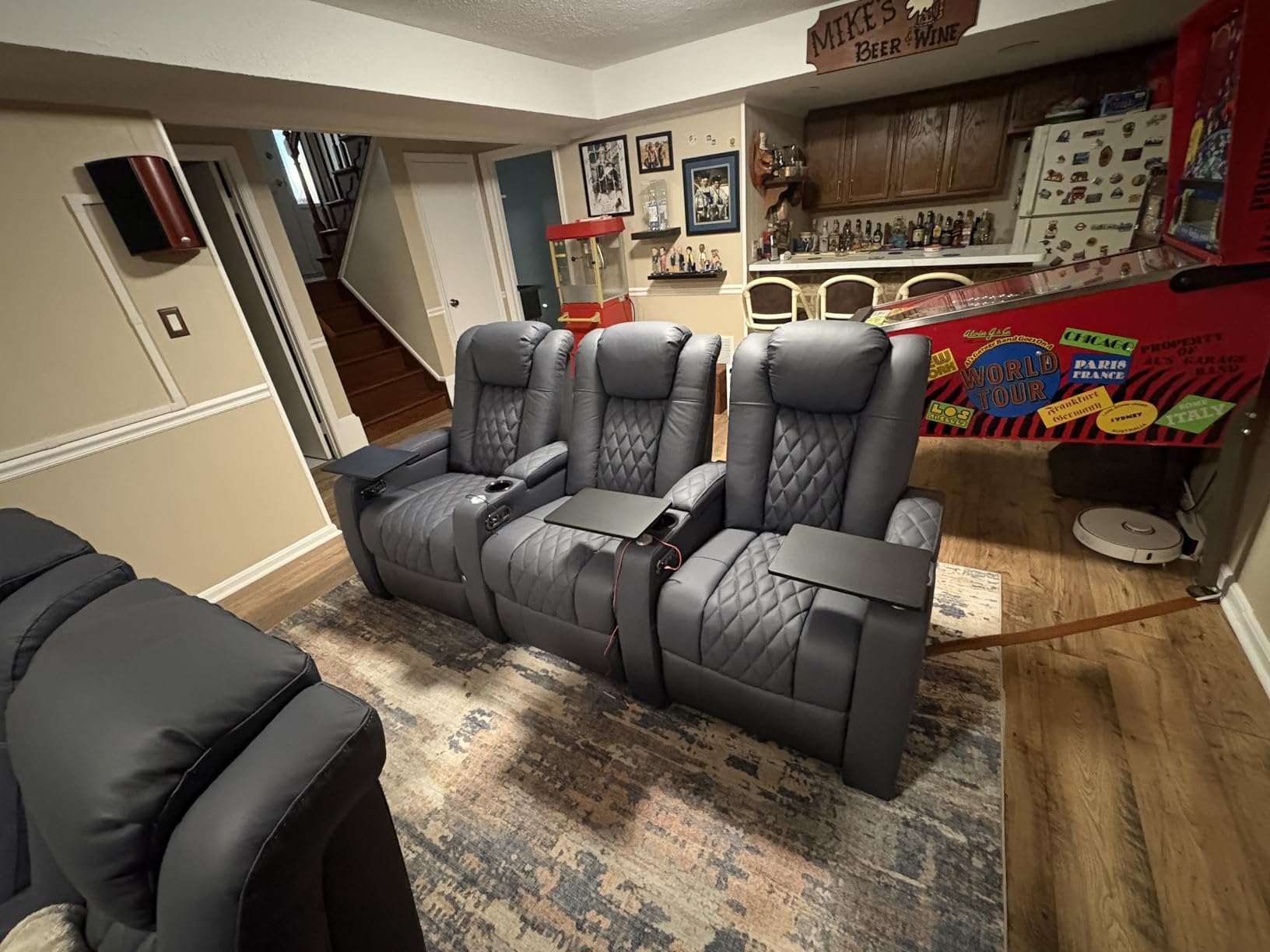 comfiroom Home Theater Seating Seats Classic Series Top Grain Leather Recliner Chair Dual Power Electric Headrest Movie Gaming Sofa with Tray Table Type-C USB Charger Cup Holders (Black, Row of 4) customer photo 1