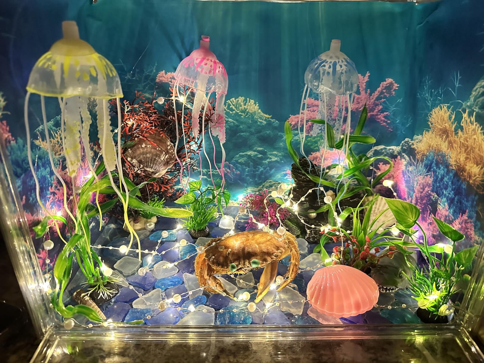 COMSUN 3 Pack Aquarium Background, 30x18 inches Polyester Aquarium Background, Cloth Fish Tank Background, Undersea Corals Sunshines & Rock Aquatic Plants customer photo 1