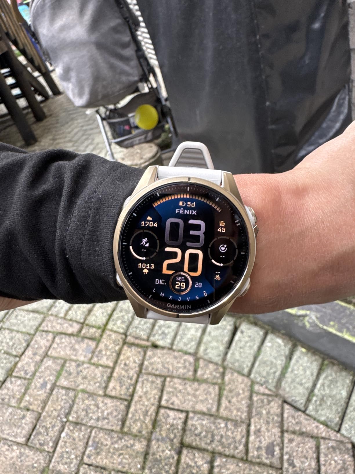 fēnix 8 - 43mm, AMOLED, Sapphire, Premium Multisport GPS Smartwatch, Long-Lasting Battery Life, Dive-Rated, Built-in LED Flashlight, Soft Gold with Dark Sandstone Band customer photo 2