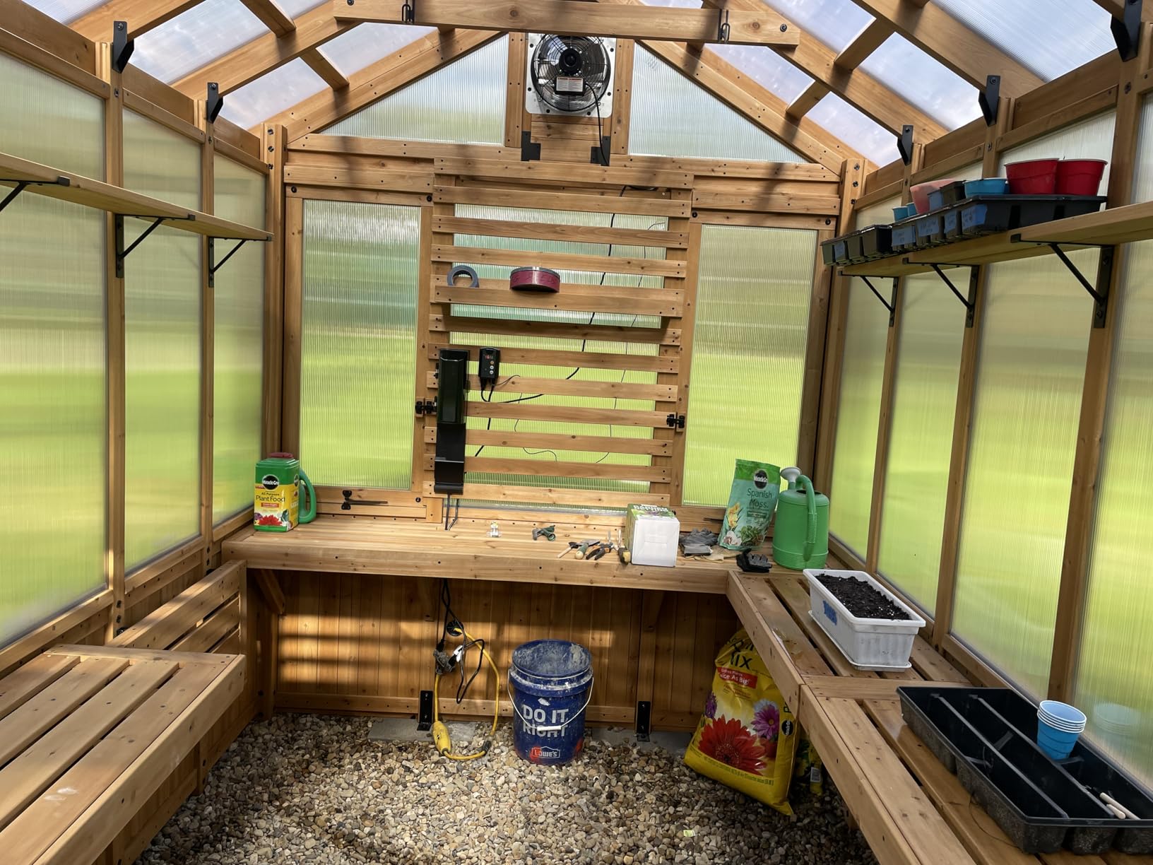 Backyard Discovery Bellerose XL 13' x 11' Cedar Wood and Polycarbonate Walk-in Greenhouse Kit with Pergola, Exhaust Fan, Windows, Hose Hook-Ups, PowerPort, Staging Shelves for Outdoor Gardening customer photo 1