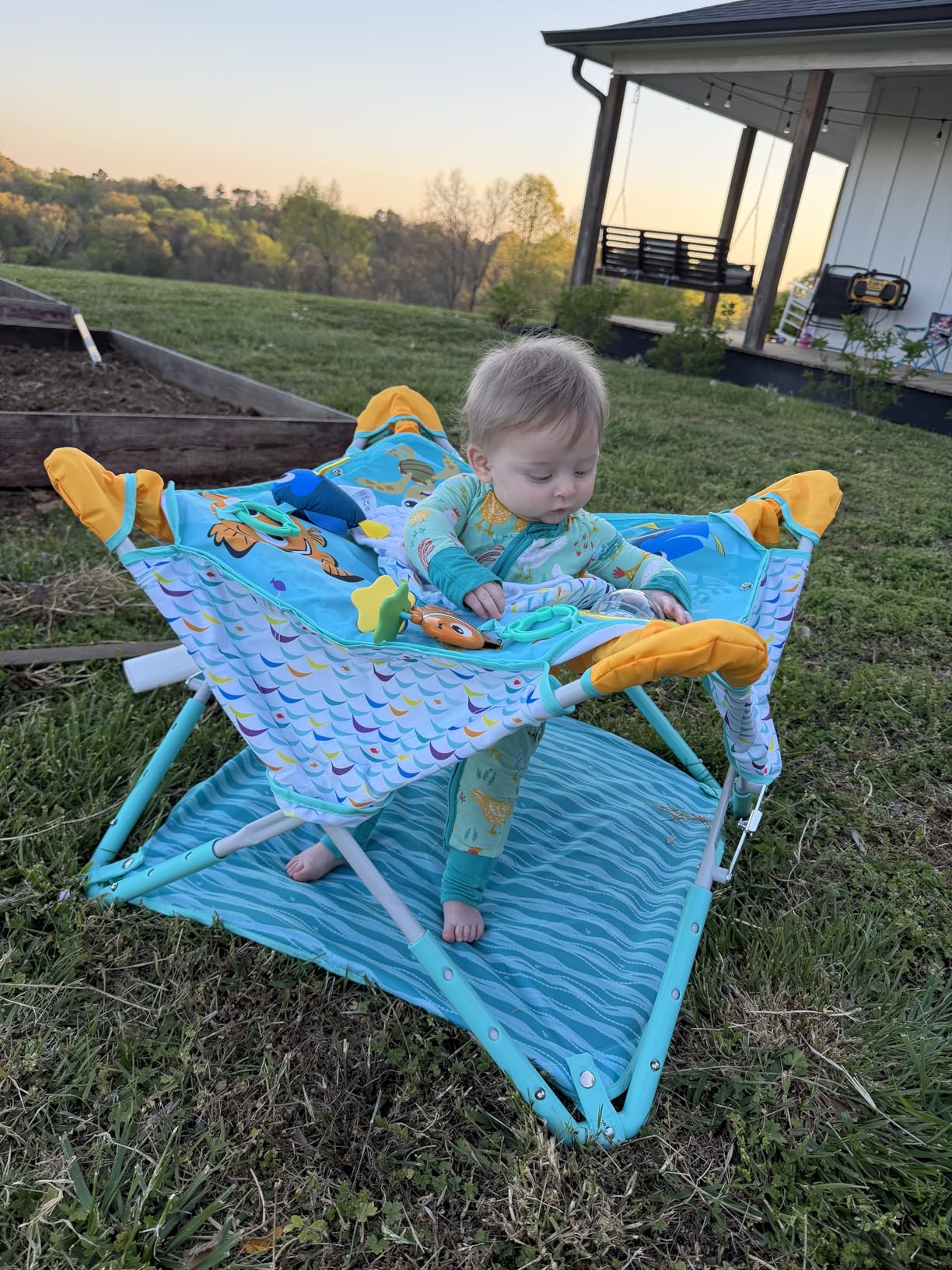 Bright Starts Pop 'N Jump Portable Baby Jumper, Foldable Indoor/Outdoor Baby Jumper with Owl Forest Sensory Activities, Ages 6-12 Months customer photo 1