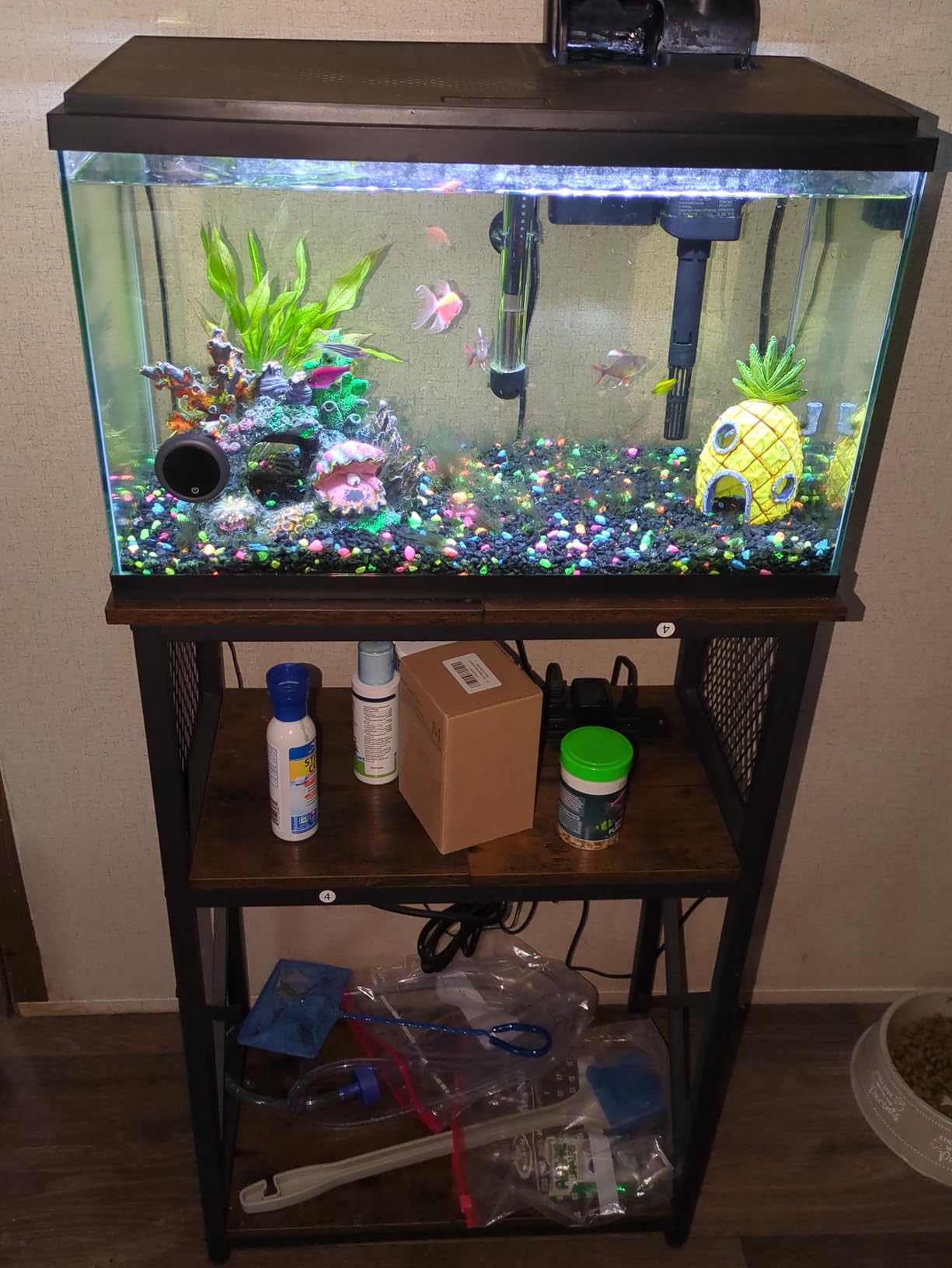 HavenlyYouth 10 Gallon Fish Tank Stand with Power Outlet, 3 Tier Aquarium Stand with Shelf, Turtle/Reptile Tank Stand for Home Office,Adjustable Boards, 20.47''L×11.42''W×30.91''H, Retro Brown customer photo 2