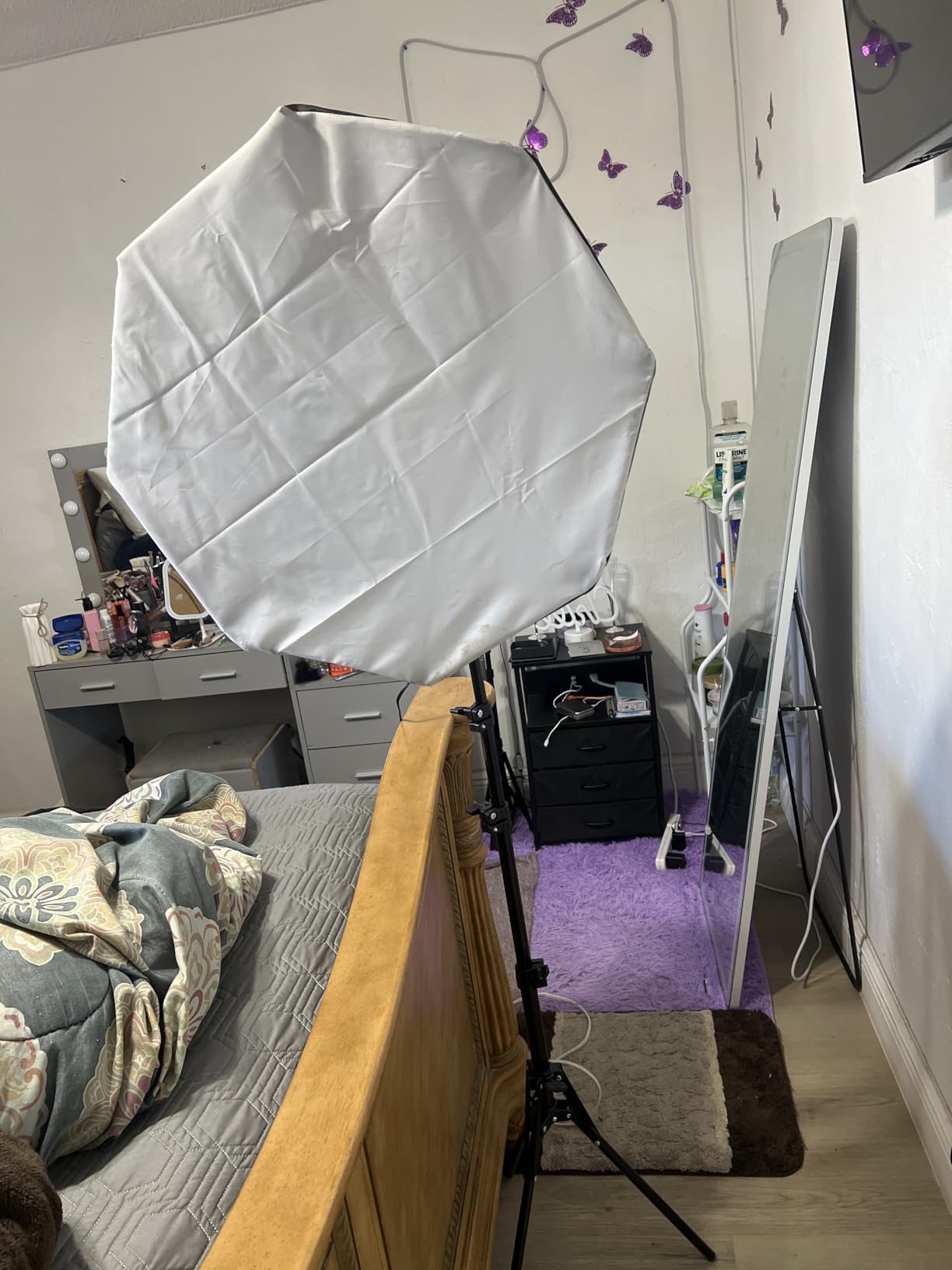 EZLucky 20'' Octagonal Softbox Lighting Kit, Podcast Lighting Kit with Dimmable 85W LED Bulb (3000K-6500K), 25-60'' Adjustable Tripod & Remote for Video Recording, YouTube, Portrait Photography customer photo 2