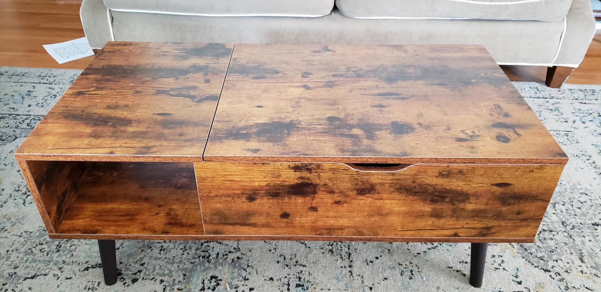 Sweetcrispy Lift Top Coffee Tables for Living Room, Small Rising Wooden Center Tables with Storage Shelf and Hidden Compartment, Brown customer photo 1