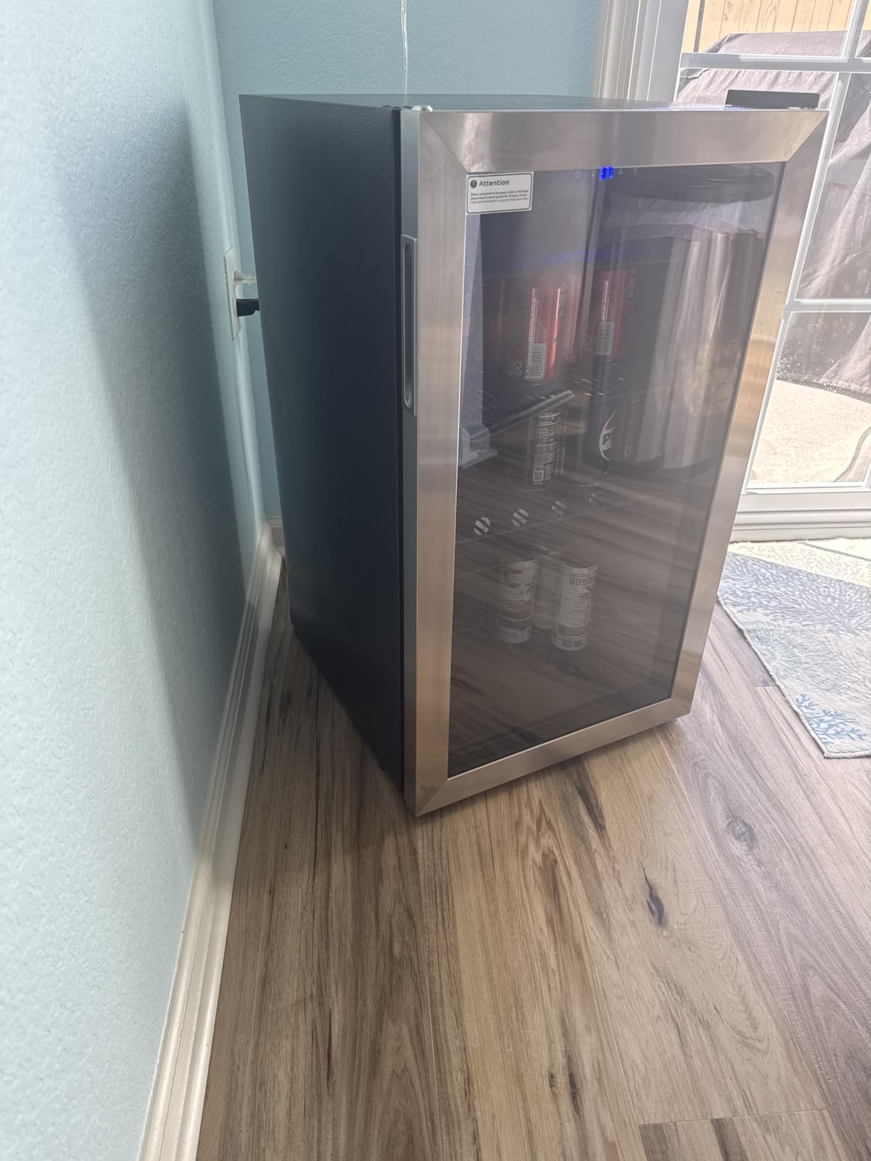 Feelfunn 4.5 Cu.Ft Beverage Refrigerator Cooler - 145 Can Mini Fridge Glass Door for Soda Beer Wine, Small Refrigerator for Bedroom Office Home Bar, 4 Adjustable Shelves, Silver customer photo 1