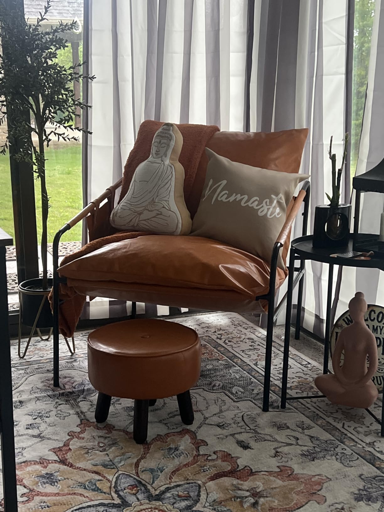 Karl home Accent Chair Mid-Century Modern Chair with Pillow Linen Fabric Upholstered Lounge Arm Chair with Solid Wood Frame & Soft Cushion for Living Room, Bedroom, Balcony, Green customer photo 1