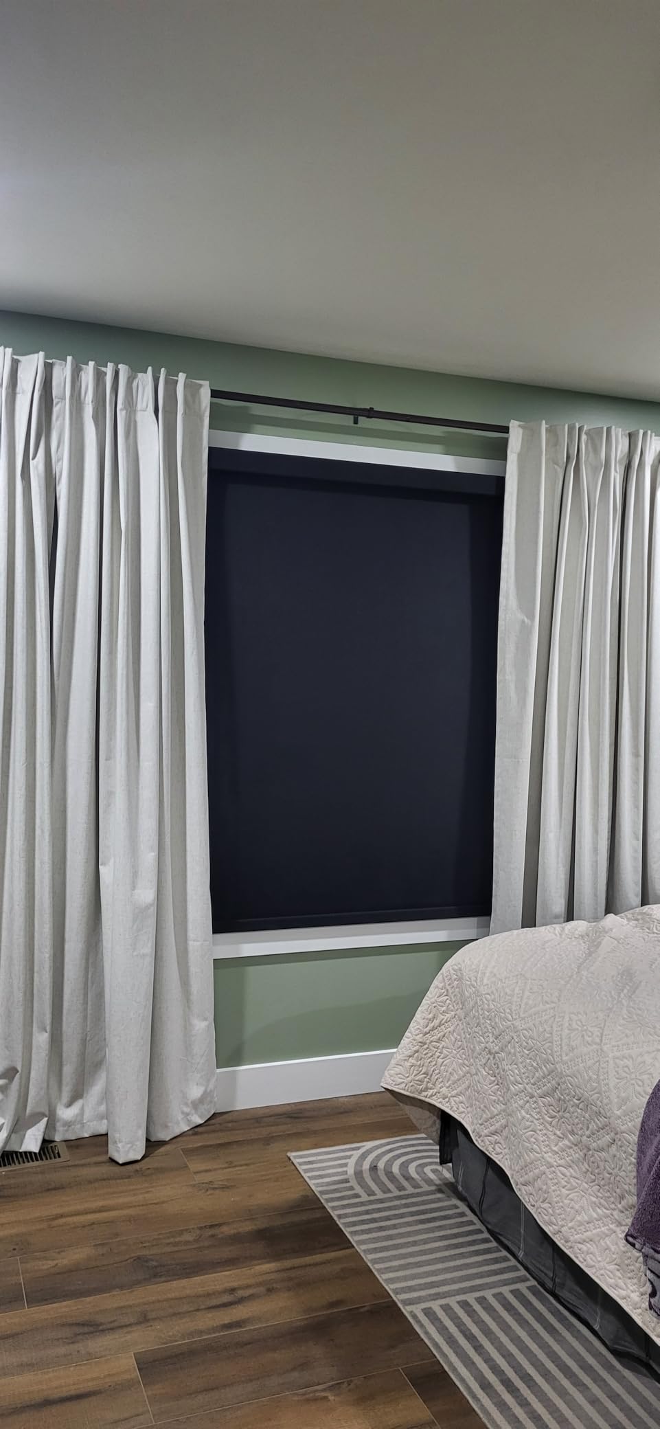 Boolegon Motorized Roller Blinds with Remote Control, Blackout Linen Fabric-Matched Automatic Roller Shades for Windows customer photo 1