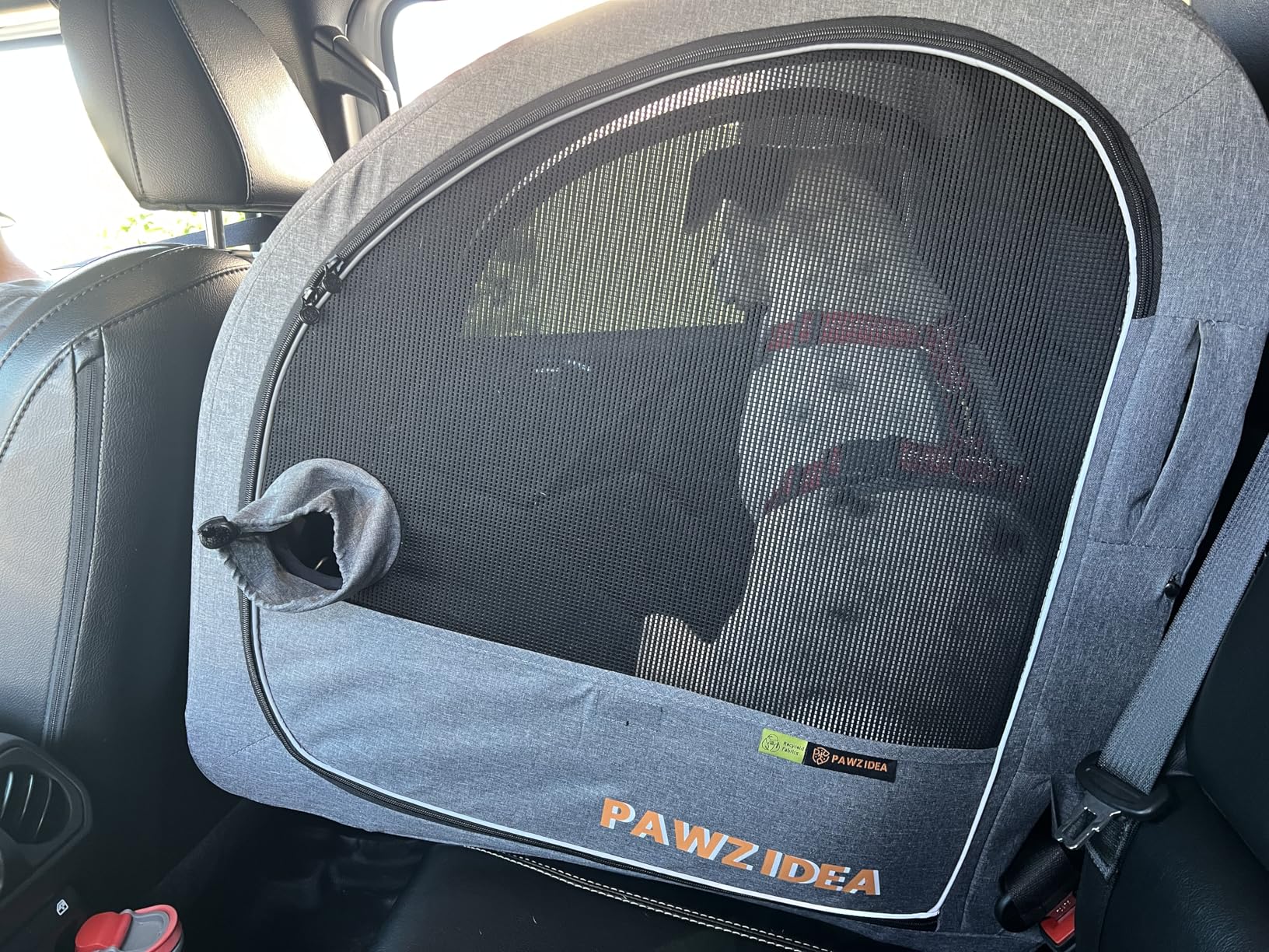 PAWZIDEA Portable Dog Crate for Car Travel, Collapsible Pet Travel Crates for Medium & Large Dogs Up to 80lbs, Enclosed Soft-Sided Car Kennel Carrier for Backseat, Secures w/Seatbelt & Headrest Strap customer photo 1
