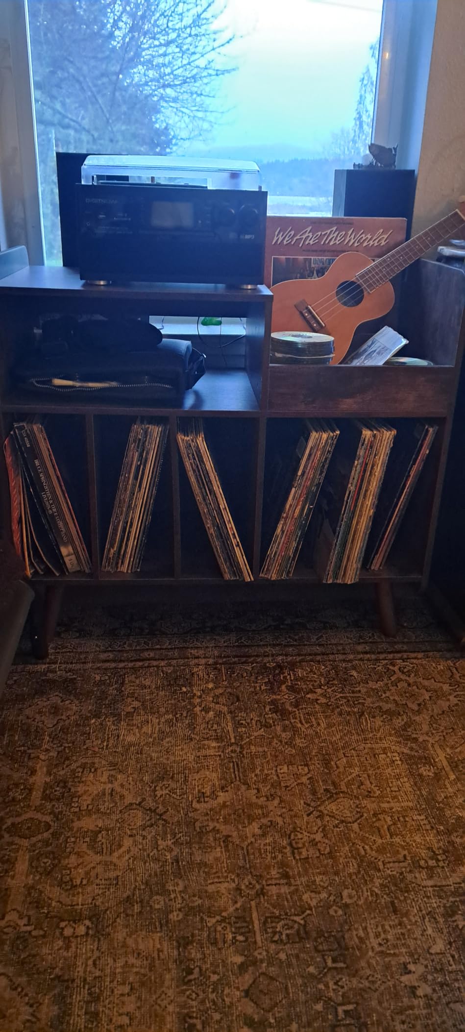 Record Player Stand, Large Record Player Table Cabinet with Open Vinyl Storage and Display Shelf Holds up to 250 Albums, Mid Century Wood Turntable for Living Room, Bedroom (Brown) customer photo 1