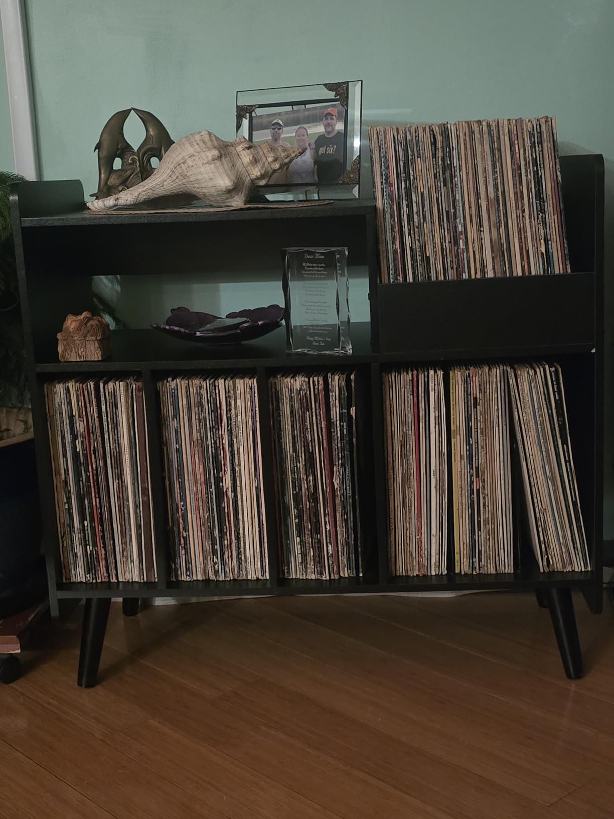 Record Player Stand, Large Record Player Table Cabinet with Open Vinyl Storage and Display Shelf Holds up to 250 Albums, Mid Century Wood Turntable for Living Room, Bedroom (Brown) customer photo 2