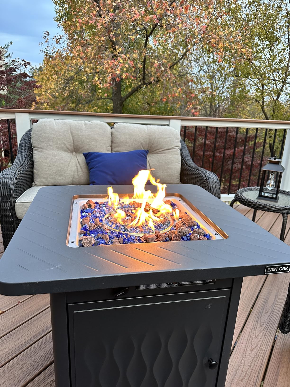 East Oak 28 inch Outdoor Propane Fire Pit Table | 52,000 BTU Gas Fire Pit for Outside with Easy-Hook Lid, Mesh Pocket & Lava Rocks | CSA Certified | Ideal for Patio, Garden & Backyard | Black customer photo 2