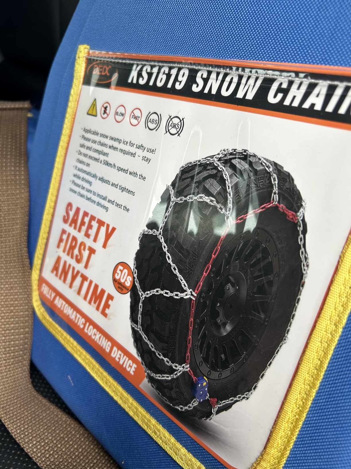 DEDC Auto Lock Snow Tire Chains,1Min Quick,4.5mm Enhance Manganese Steel Heavy Anti Skid Chains for Car Off Road SUV And Pickup Trucks Traction Ice Iced Cold Road 255 265 275 285 295 Set of 2 (KS1618) customer photo 2