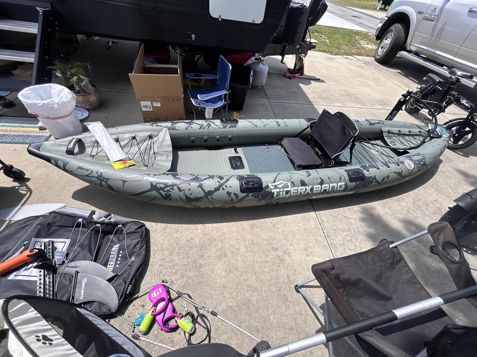 TIGERXBANG Inflatable Kayak with Detachable Seat, 12.6'x40''x10.6''SUP-Kayak Set (Hand Pump/Aluminium Paddle/Backpack/and Multi-Functional Base), Adult/Kid Kayak Boat for Fishing, Touring customer photo 2