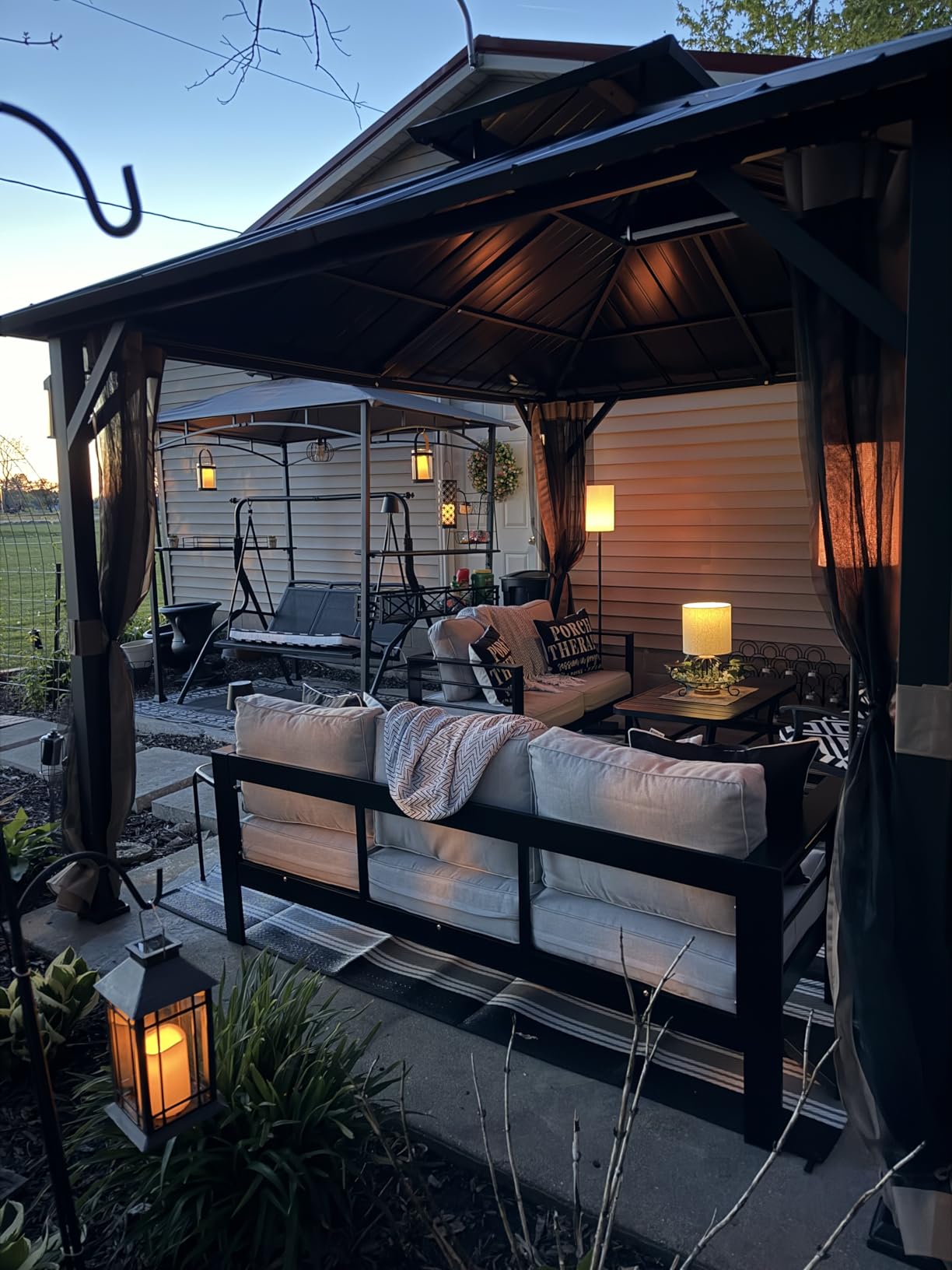 Modern Shade The Horizon Hardtop Gazebo 10' x 12' with 4 LED Lights, Permanent Outdoor Gazebo with Galvanized Steel Double Roof, Grill Pavilion with Decor Hooks, Mosquito Nettings, Black customer photo 2