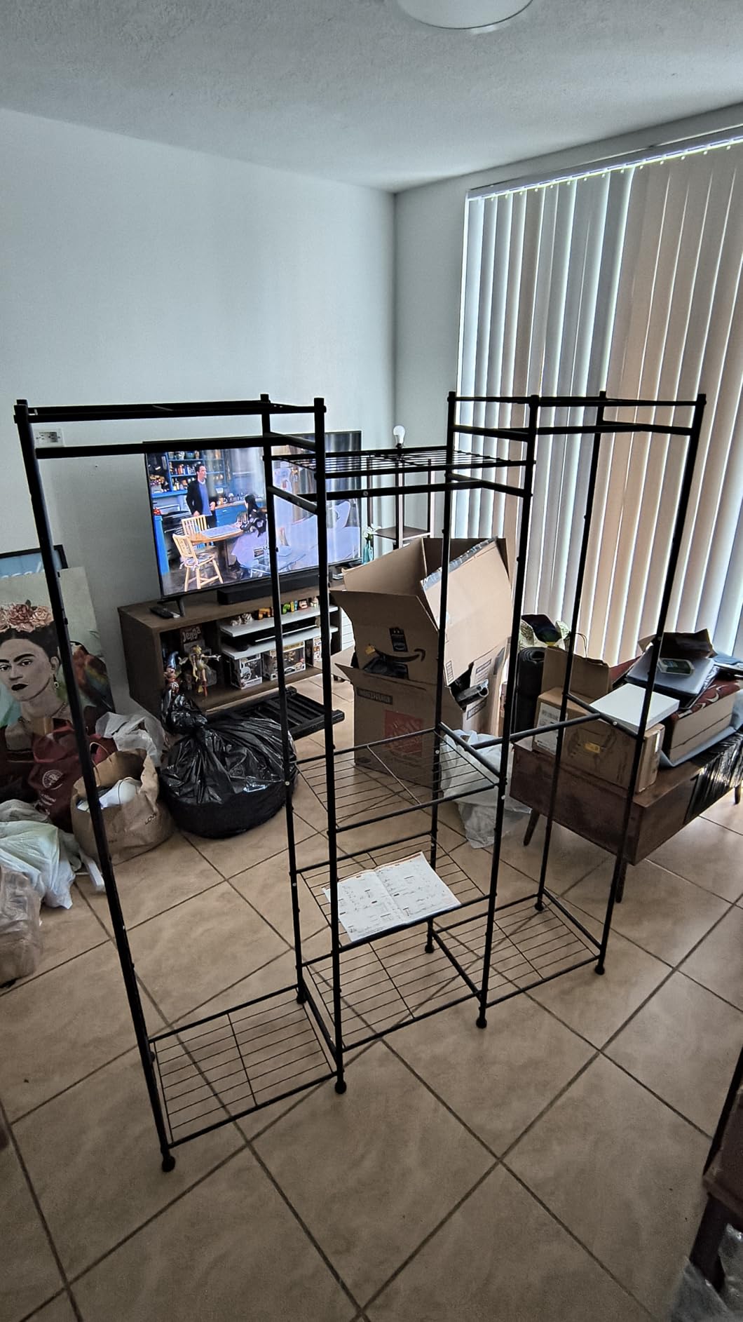HOMIDEC Wardrobe Closet, 4 Hanging Spaces Portable Clothes Rack, Free Standing Closet Organizer and Storage System with Hanging Rods, Clothing Rack Suitable for Cloakroom, Bedroom, Entrances, etc. Black customer photo 2