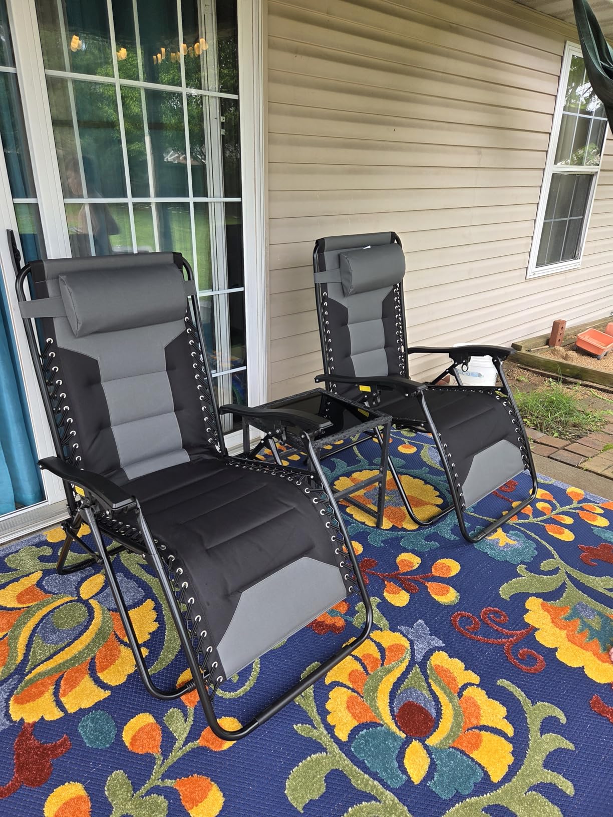 MFSTUDIO Padded Zero Gravity Chair Set of 2, Folding Patio Lounge Recliner with Adjustable Pillows & Cup Holder, 400lbs Support customer photo 1