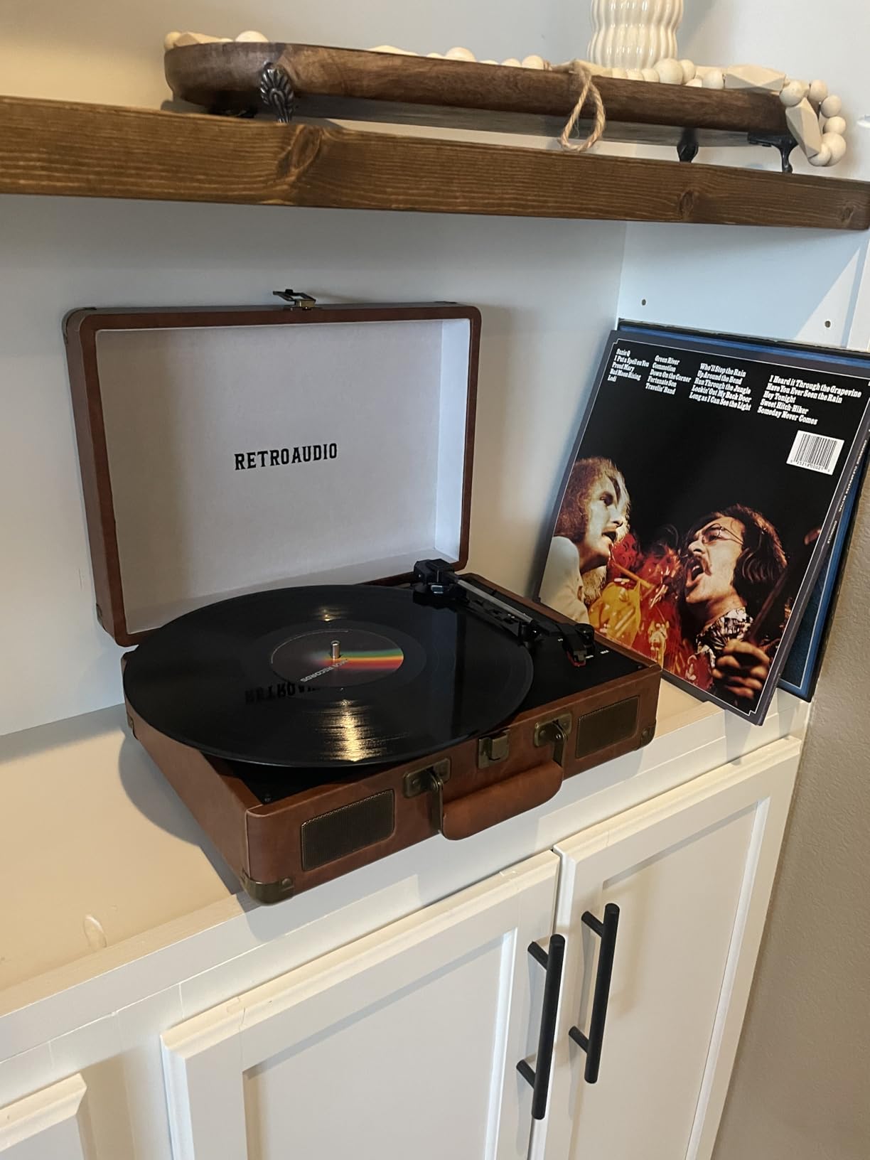 Vinyl Record Player 3-Speed Bluetooth Portable Suitcase Records Player with 2 Built-in Stereo Speakers, Belt-Driven Turntable for Vinyl Records, Support RCA Line Out, AUX Out (Brown) customer photo 2
