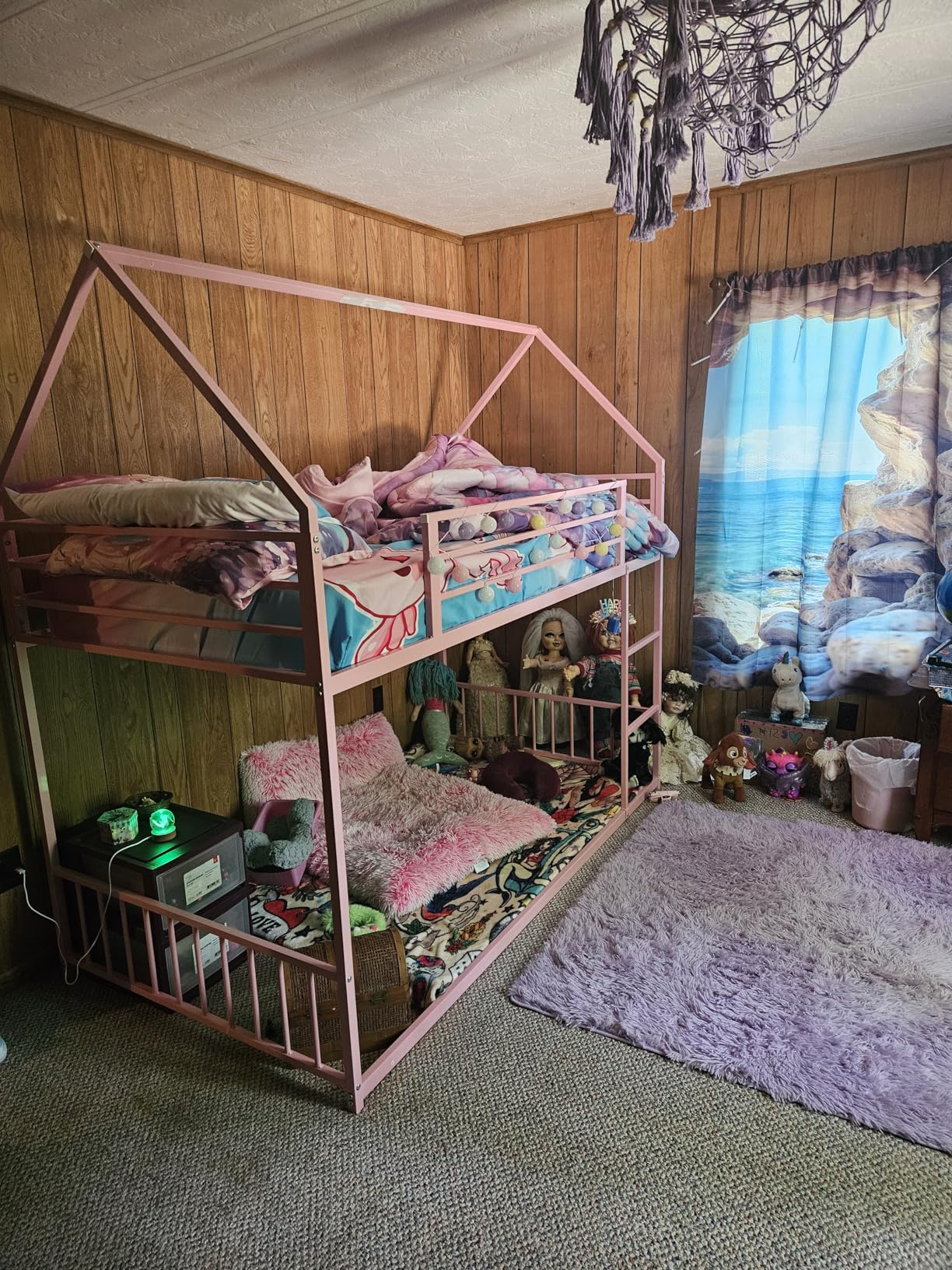 LIKIMIO Bunk Bed Twin Over Twin, House Bunk Bed Frame with Ladder and Guardrail, House Shaped with Metal Slats, White customer photo 1