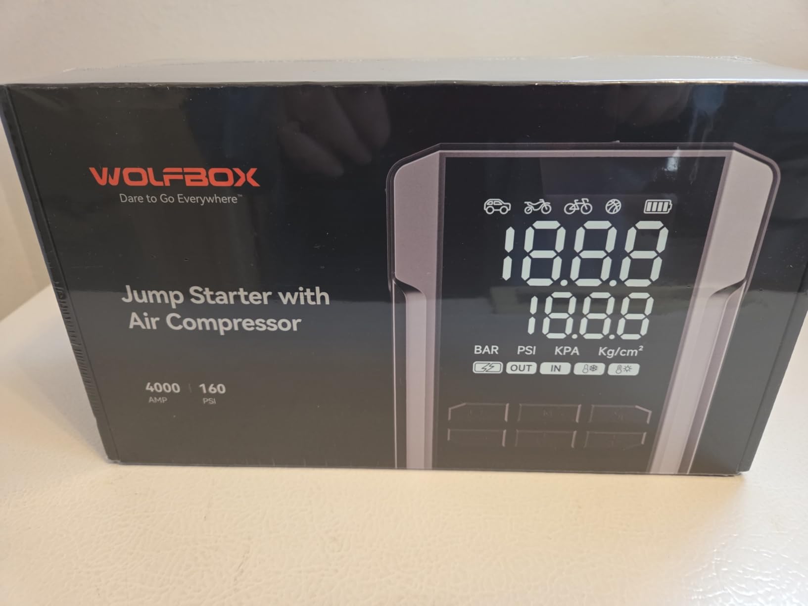WOLFBOX 4000A Jump Starter with 160PSI Air Compressor, 12V Car Battery Booster, 88.8Wh Portable Jump Box (10.0 Gas/10.0L Diesel) with 65W Fast Charging customer photo 2