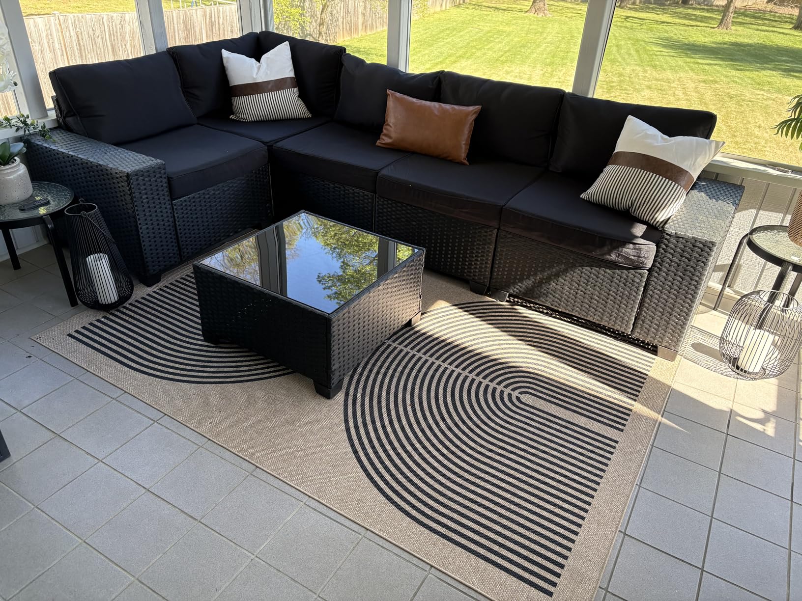 UDPATIO Patio Furniture Set, 8 Inch Armrest Outdoor Sectional Sofa with Wicker Coffee Table, 6 Piece Conversation for Garden, Backyard, Dark Grey customer photo 1