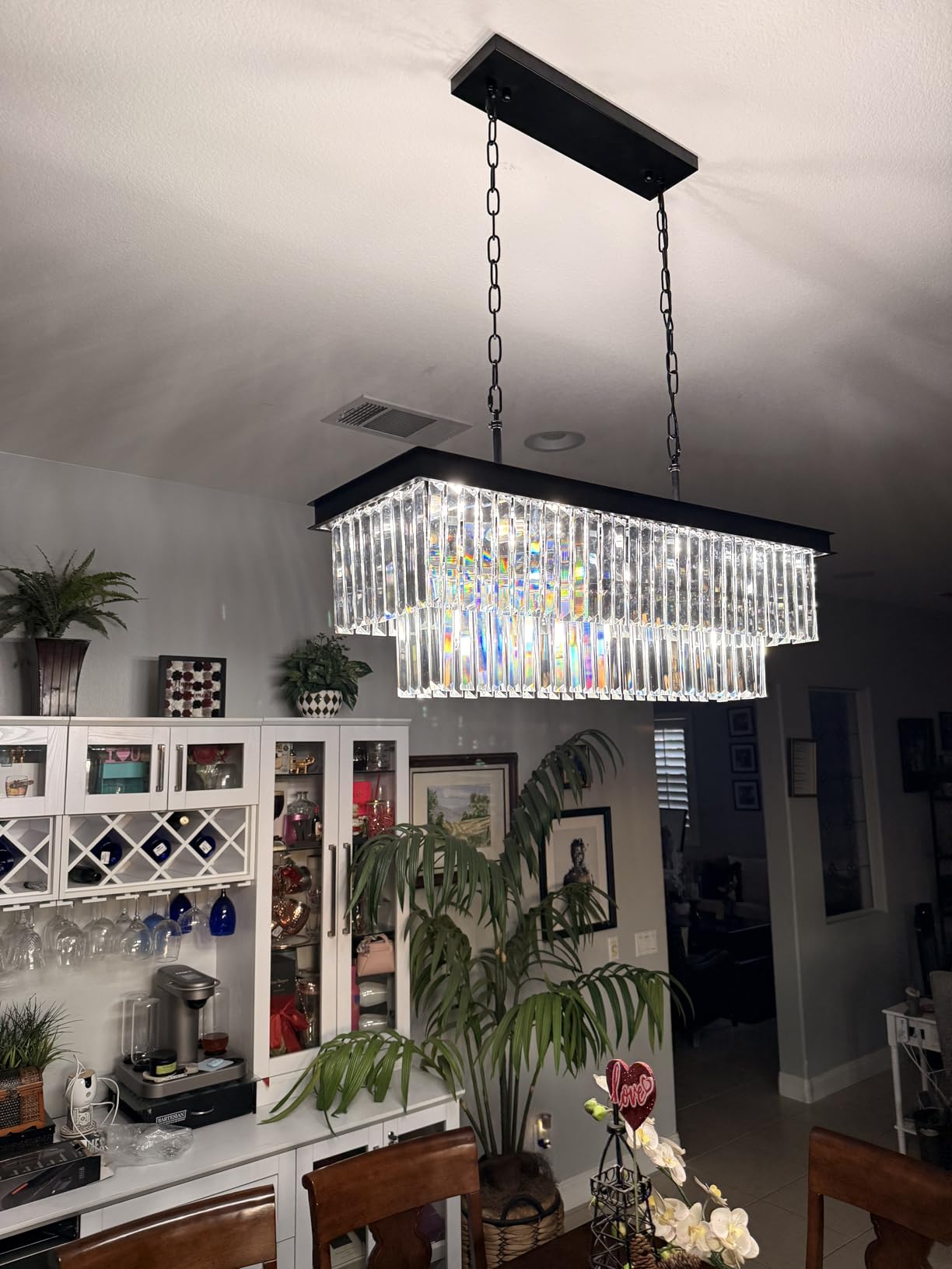 Weesalife Crystal Chandeliers for Dining Room Light Fixtures Over Table, 18-Lights Black Modern Rectangle Chandeliers for Kitchen Island Bar L46 Inch customer photo 1