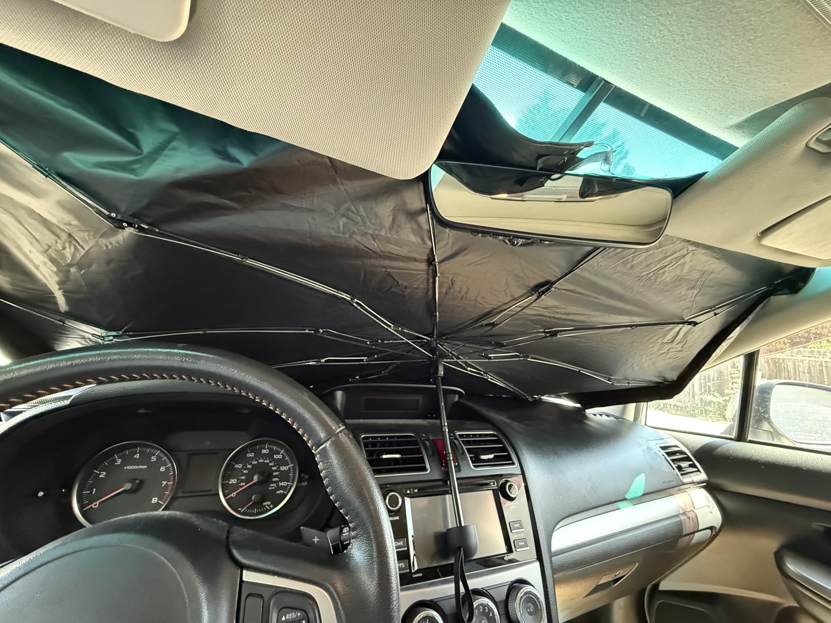 Econour Windshield Sun Shade Umbrella for Car | Medium Foldable Car Sunshade | UV & Heat Protection Front Window Sun Shield, Keeps Interior Cool, Fits Sedans SUVs & Trucks (57