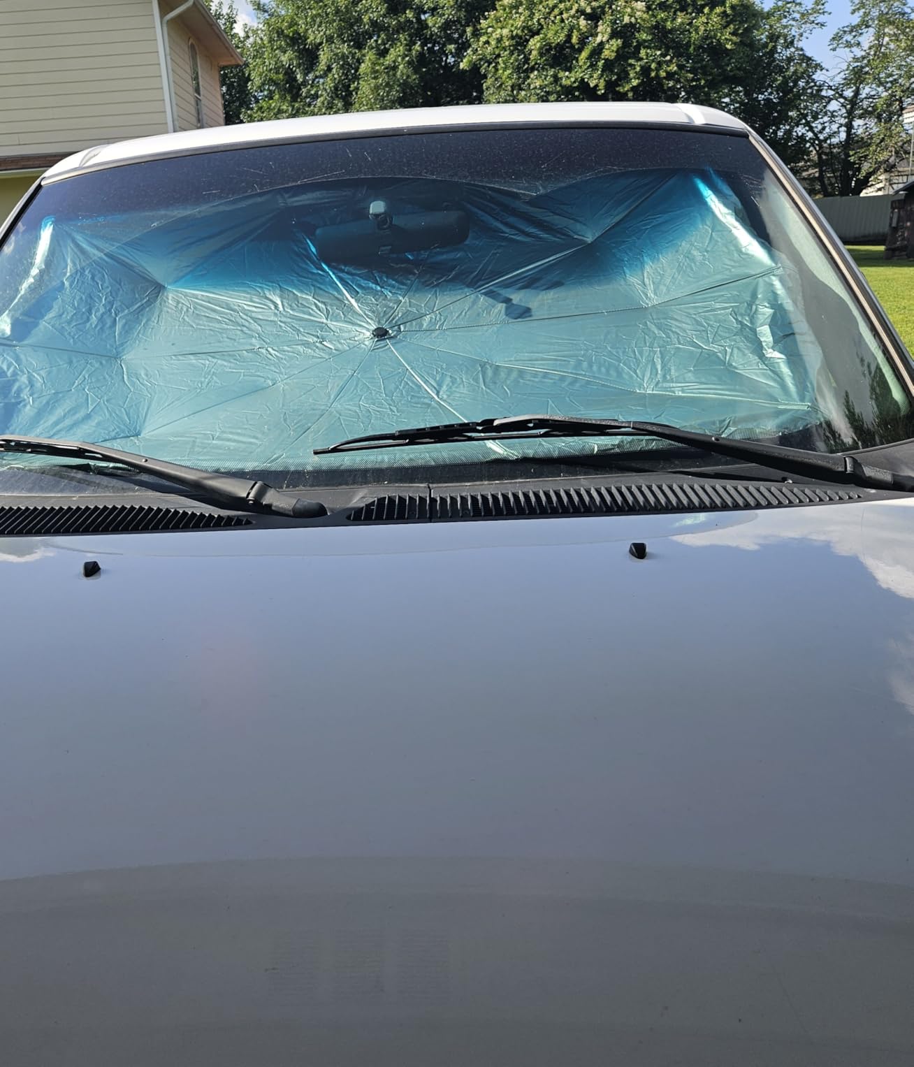 Econour Windshield Sun Shade Umbrella for Car | Medium Foldable Car Sunshade | UV & Heat Protection Front Window Sun Shield, Keeps Interior Cool, Fits Sedans SUVs & Trucks (57