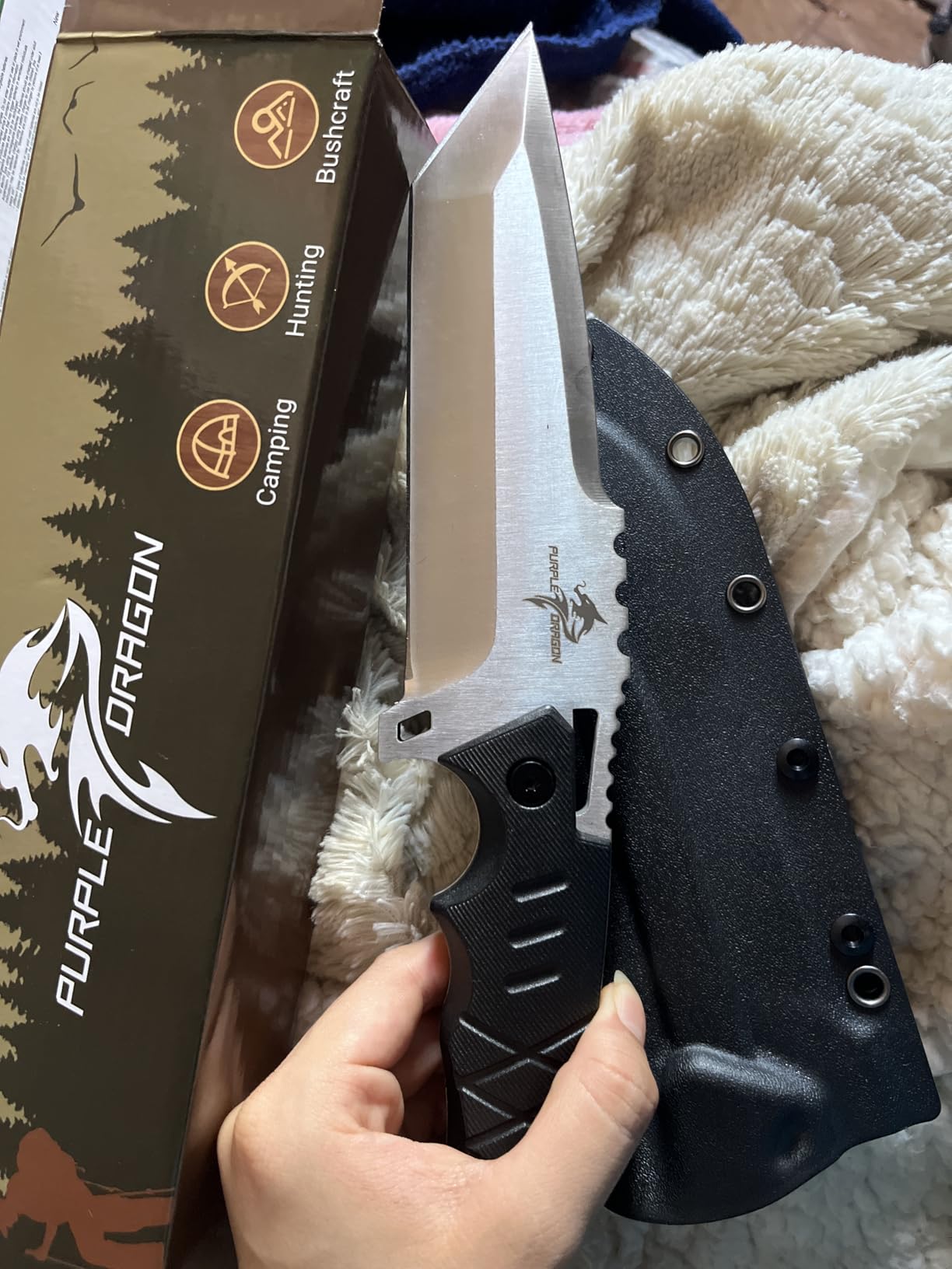 Purple Dragon Fixed Blade Knife with Kydex Sheath - D2 Steel Survival Knives for Camping, Bushcraft - Ergonomic G10 Handle customer photo 2