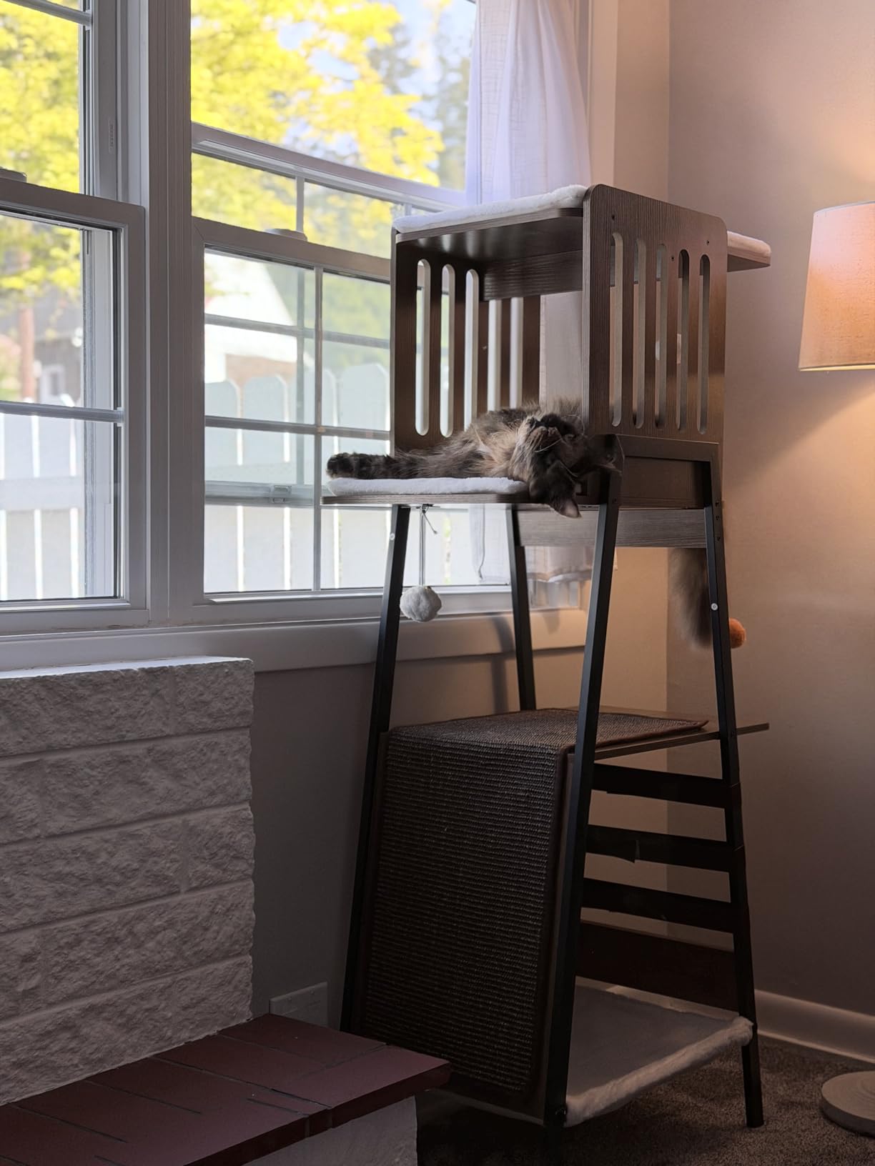 FourFurPets Modern Cat Tree, 58-Inch Cat Tower for Large Cats, Maine Coon Cat Tree with Scratching Board, Large Perch, Hammock and Removable Pads, Greige customer photo 1