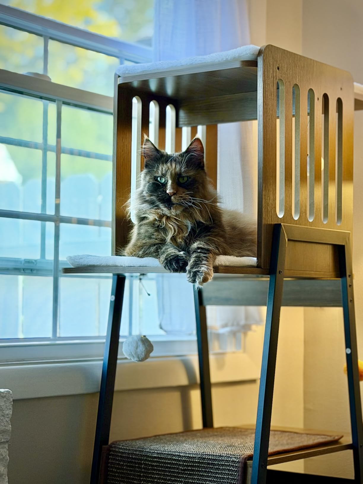 FourFurPets Modern Cat Tree, 58-Inch Cat Tower for Large Cats, Maine Coon Cat Tree with Scratching Board, Large Perch, Hammock and Removable Pads, Greige customer photo 2