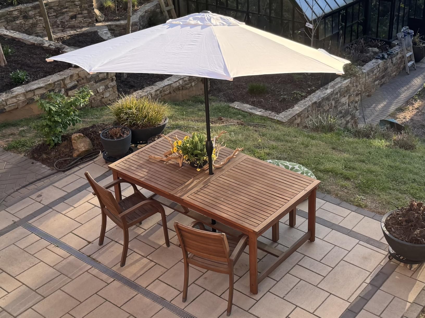 Midtown Umbrellas - 10-Year-No-Fade 9 Ft Patio Umbrella with Terylast Fabric, Auto-Tilt Aluminum Frame and 8 Reinforced Ribs - Chestnut Beige Canopy, Black Pole customer photo 1