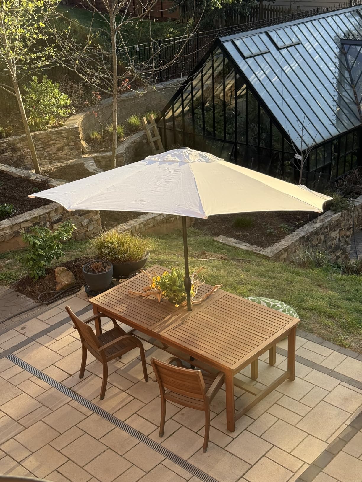 Midtown Umbrellas - 10-Year-No-Fade 9 Ft Patio Umbrella with Terylast Fabric, Auto-Tilt Aluminum Frame and 8 Reinforced Ribs - Chestnut Beige Canopy, Black Pole customer photo 2