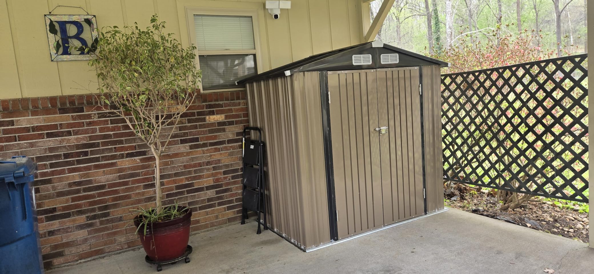 Aoxun 8x6FT Shed with Floor Galvanized Steel Outdoor Storage Shed Metal Garden Shed with Double Doors, Moisture-Proof Floor & Ventilation, Sloped Roof for Bike/Generator/Tool Storage (Brown) customer photo 1