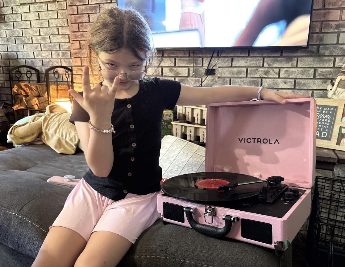 Victrola Journey II (2025 Model) Bluetooth Suitcase Record Player with Built-in Stereo Speakers with Enhanced Bass, 3-Speed Turntable, Bluetooth Input and Output, RCA & Headphone Outputs (Brown) customer photo 1