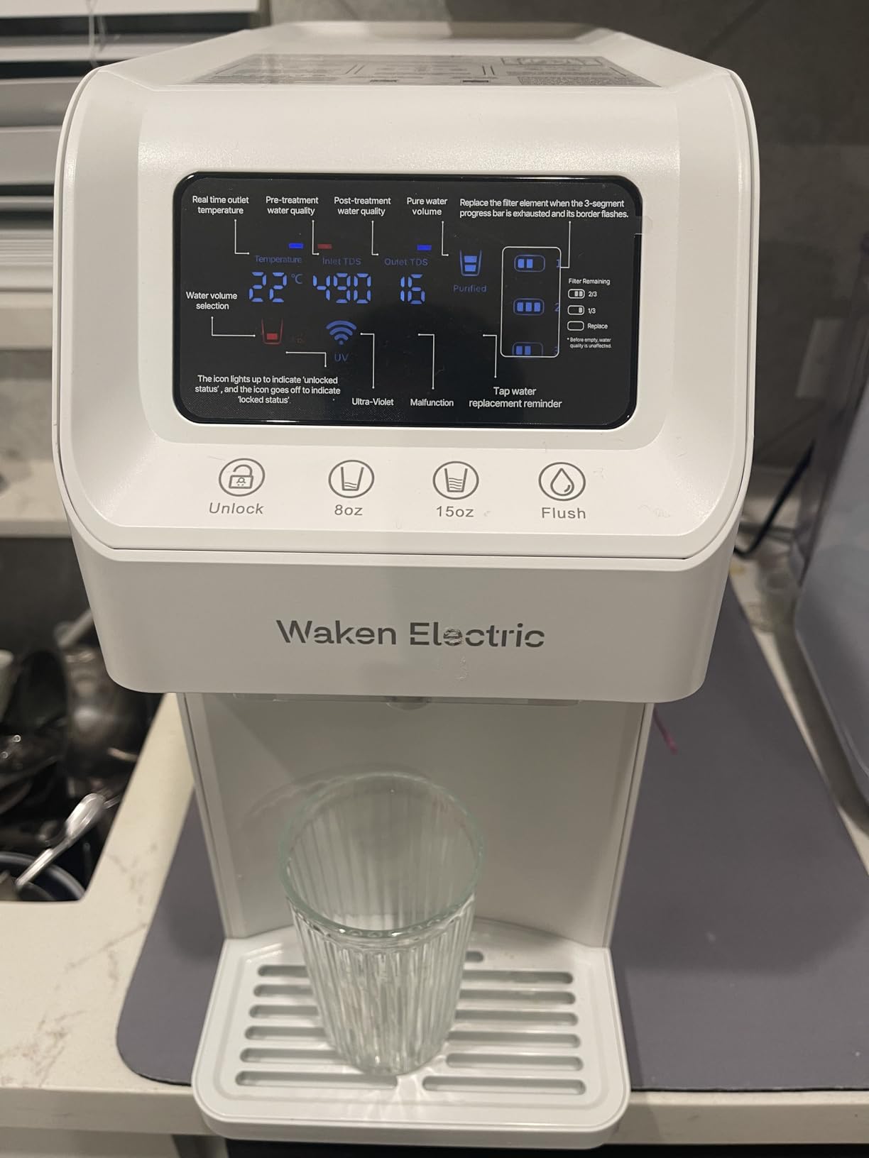 Waken Electric C11S Reverse Osmosis Water Filtration System Countertop 180oz Water Tank 4:1 Pure to Drain 8 Stage RO Filter No Installation for Home Apartment Condo RV customer photo 2